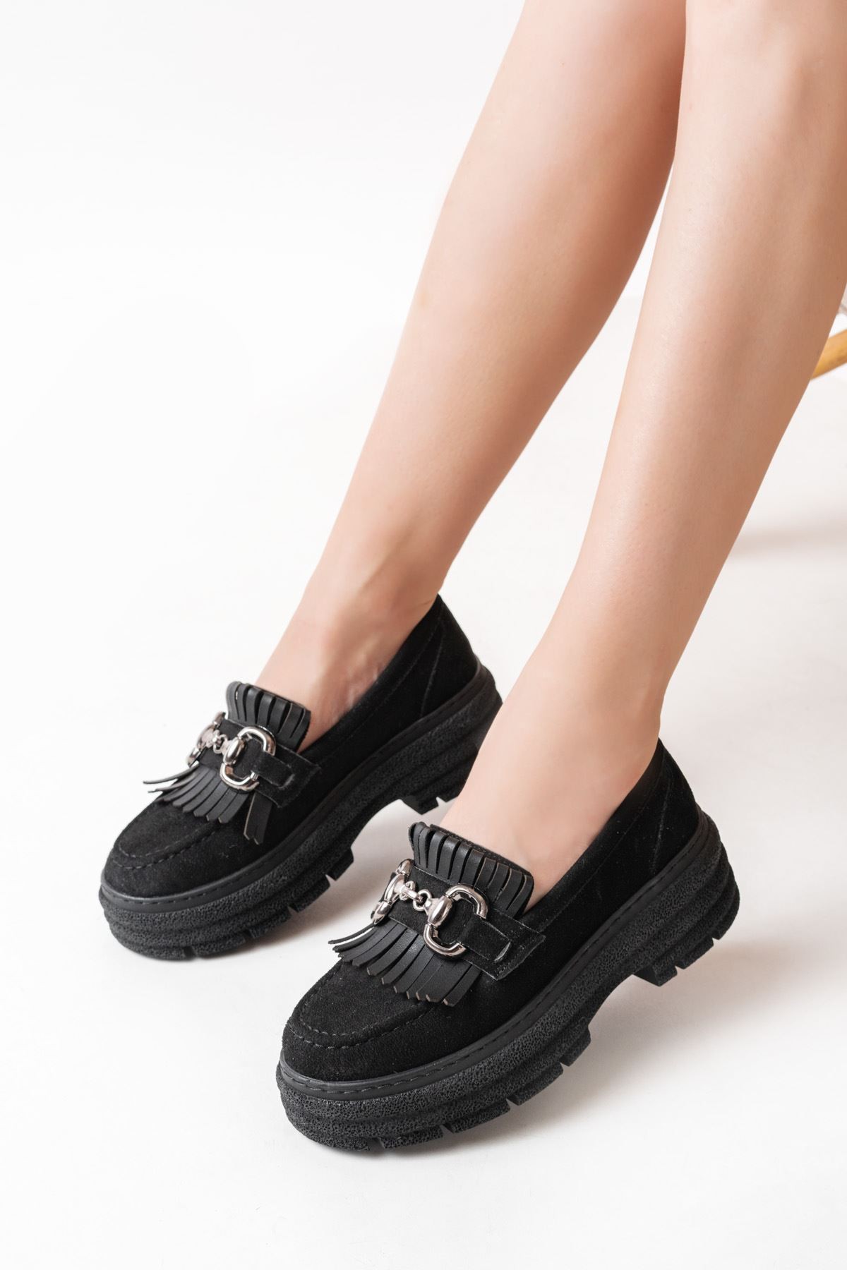 Kivara Suede Black Women's Loafer Shoes