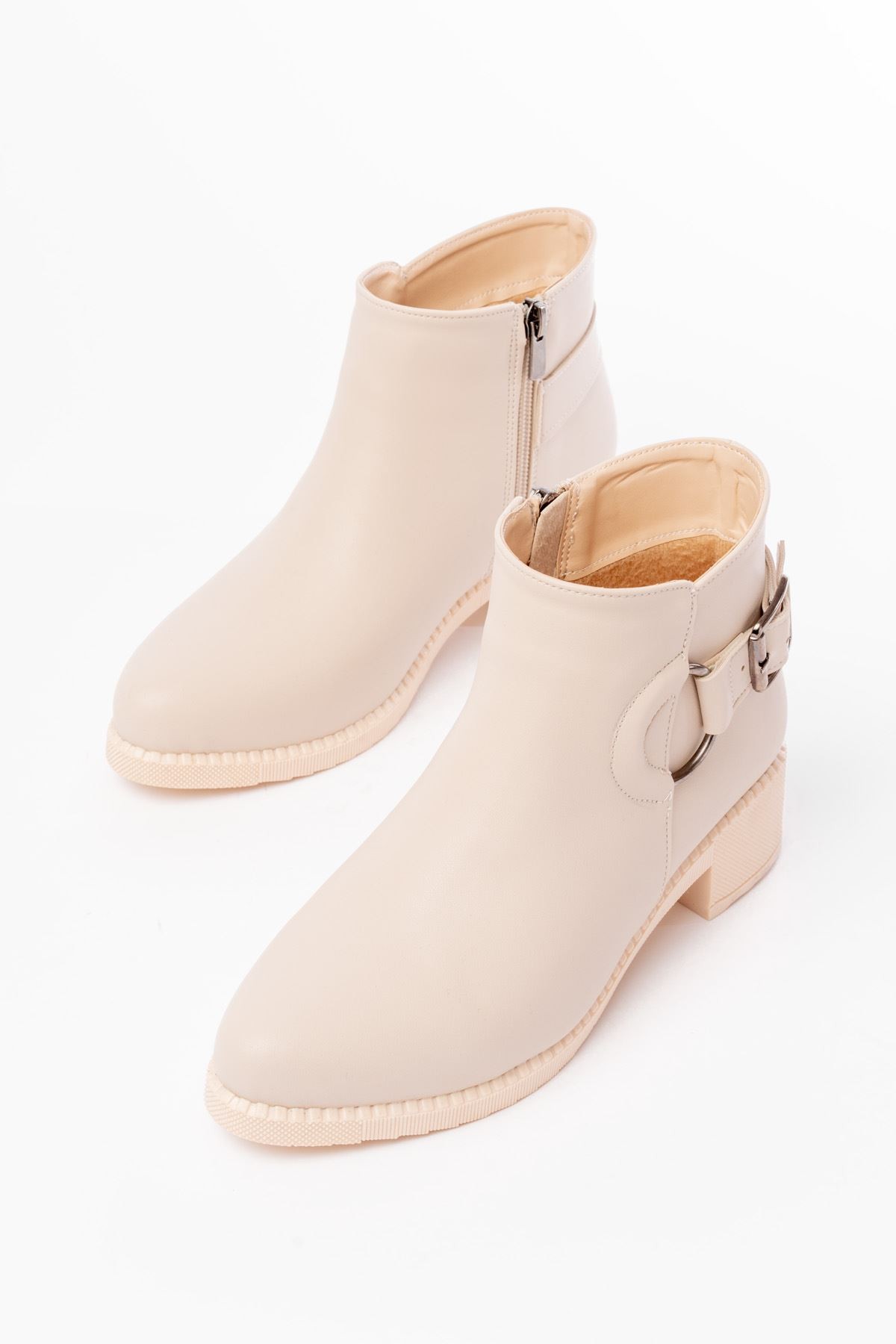 Quilor Beige Zipper Women's Boots