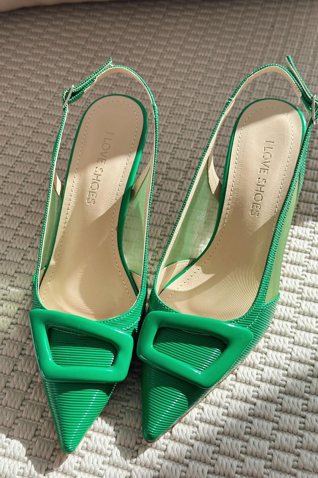 Donita Patent Leather Buckle Detailed Stiletto Green