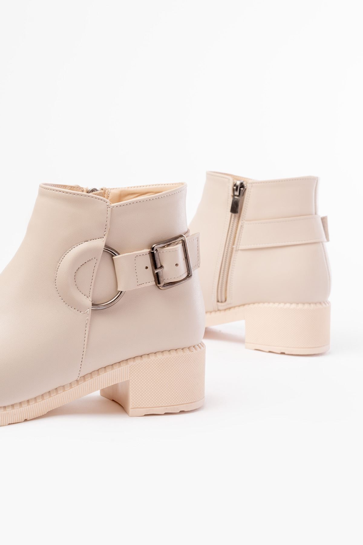 Quilor Beige Zipper Women's Boots