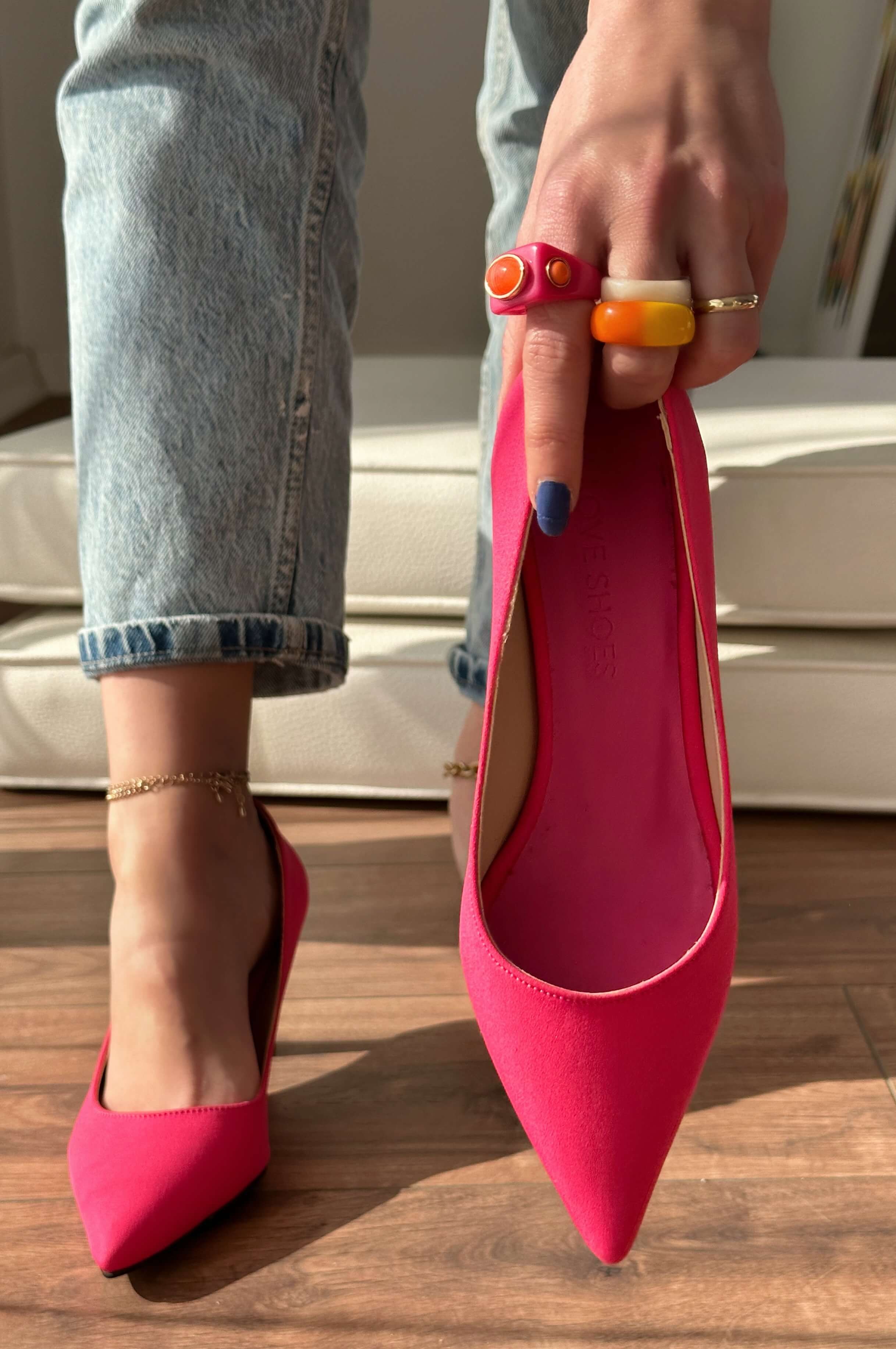 Lora Satin Short Heel Woman Stiletto Fuchsia pink
