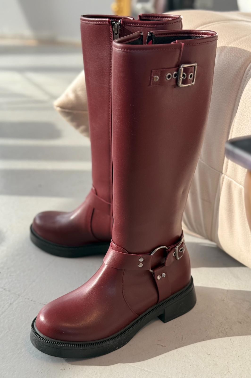 Nylix Burgundy Zipper Women's Boots