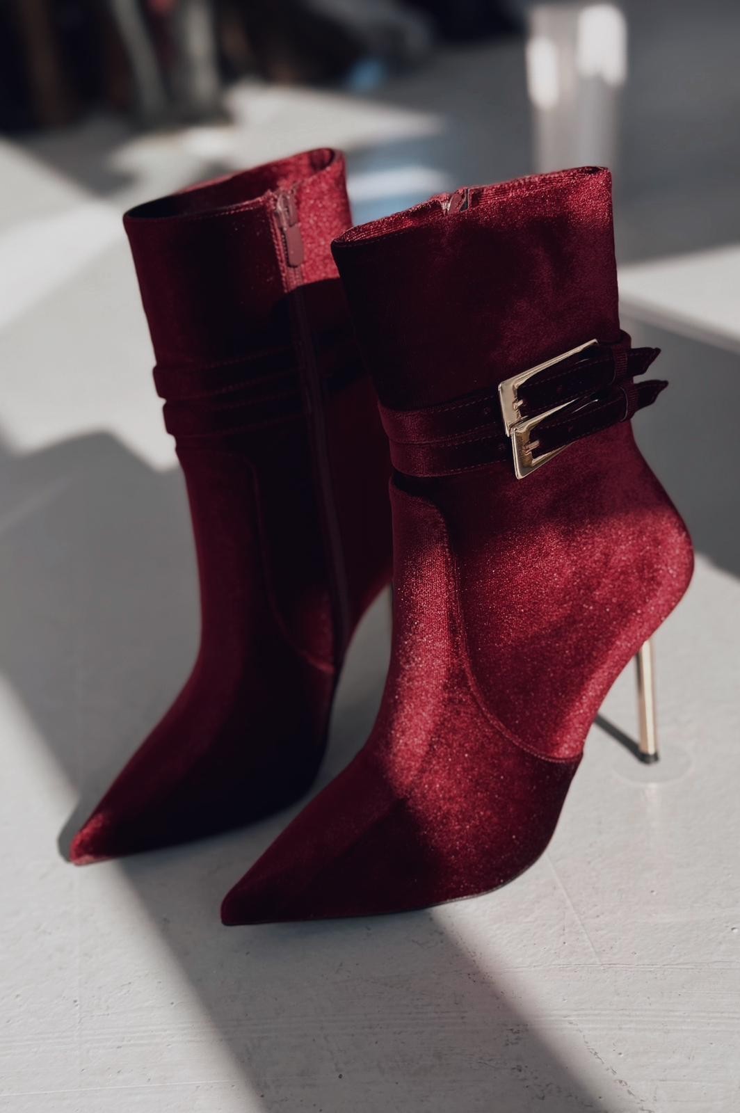 Calindo Velvet Burgundy Women's Heel Boots