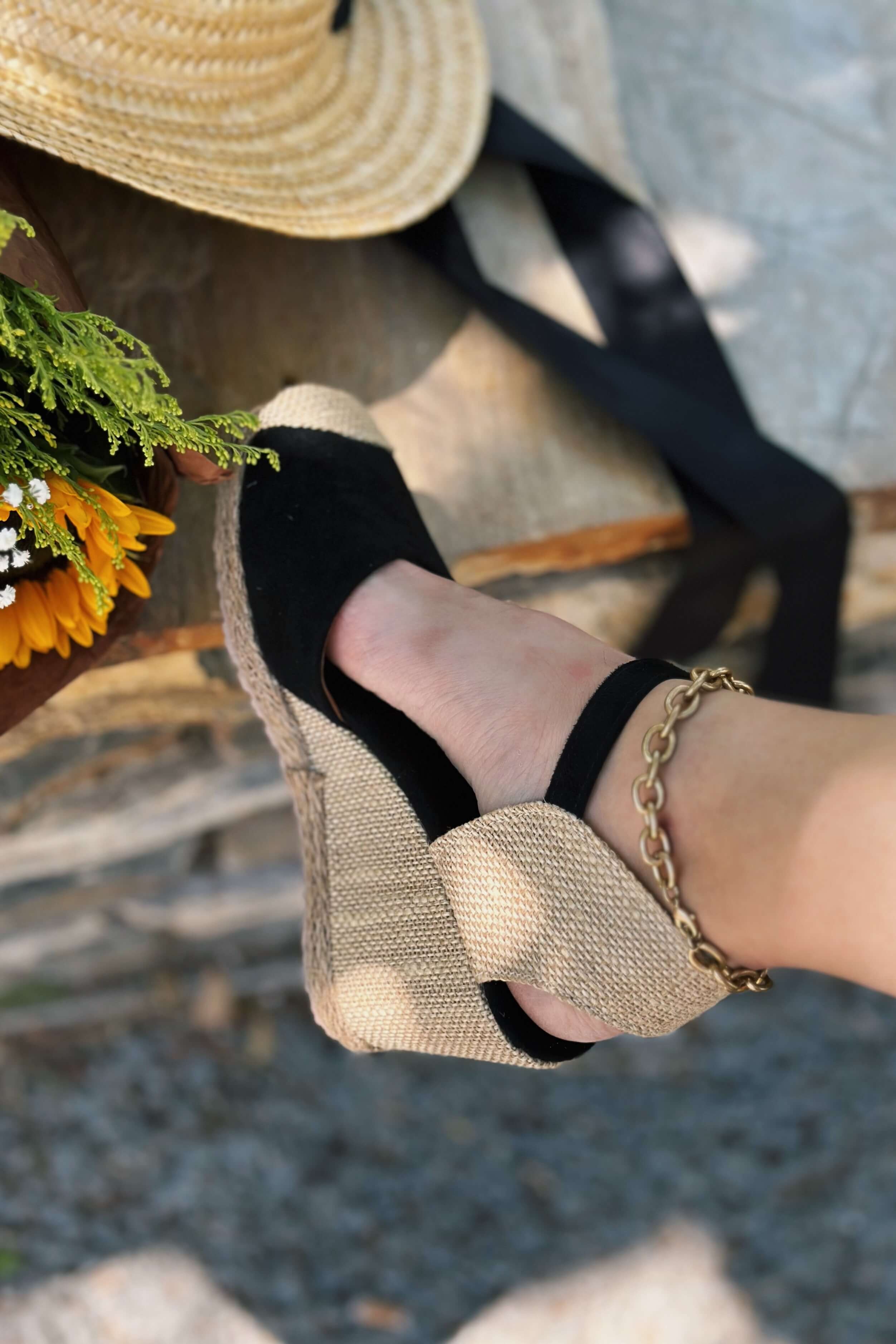Rolina Süet Kadın Dolgu Topuklu Ayakkabı Siyah