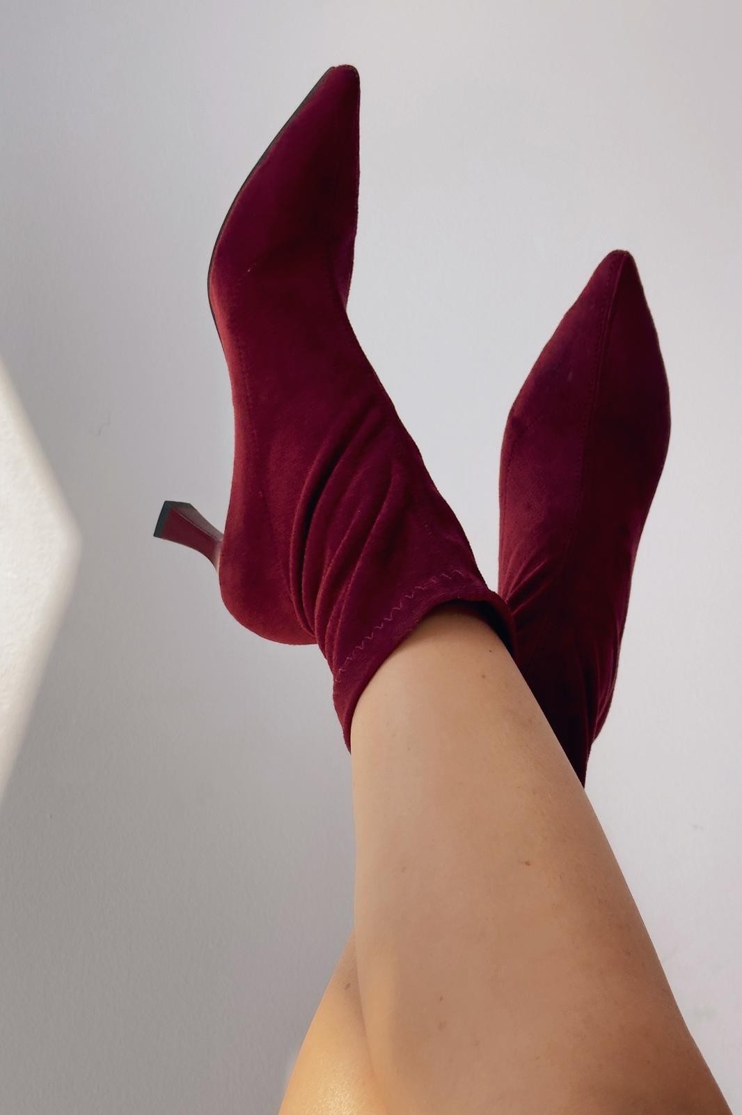 Loravo Stretch Heeled Sock Boots Burgundy Women