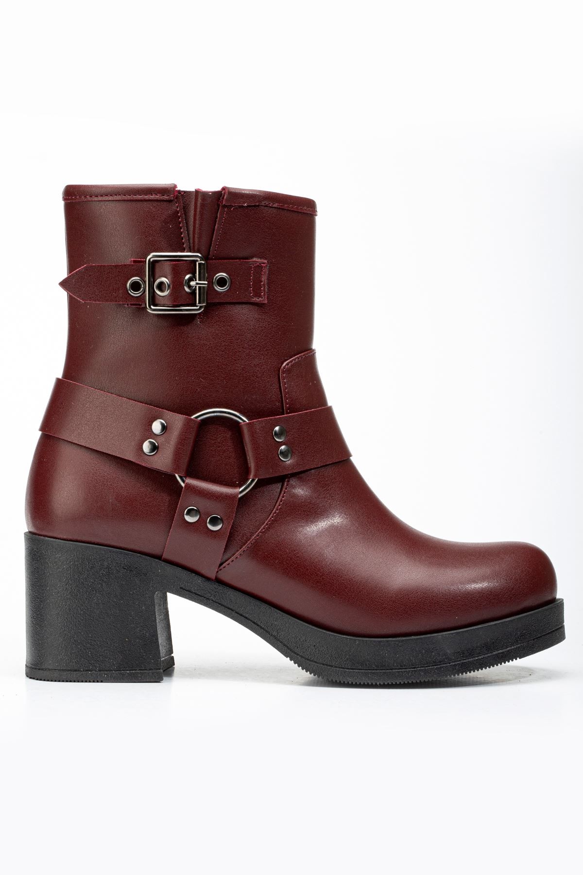 Lobixa Burgundy Zipper Heeled Women's Boots