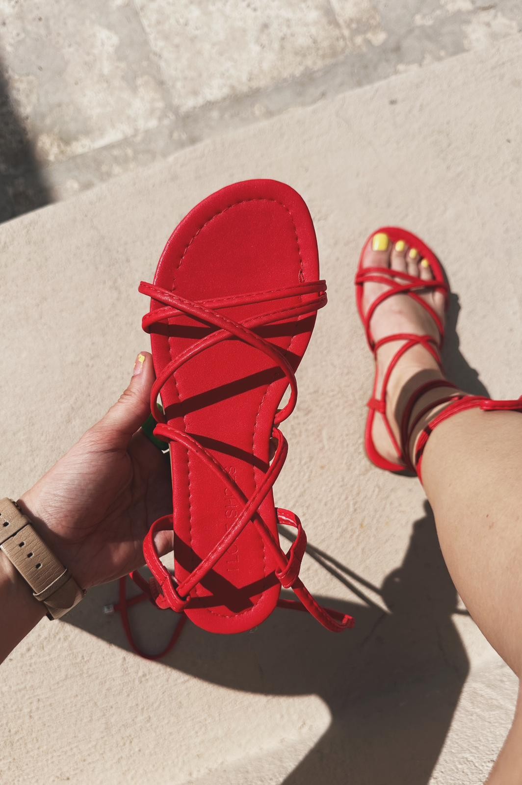 Devinsa Matte Leather Sandals Red