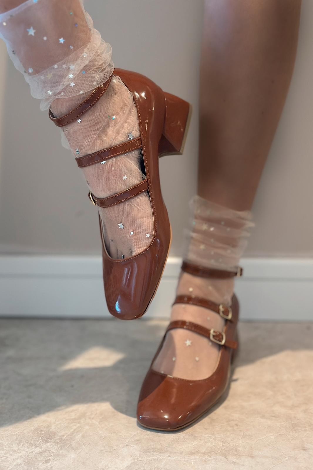 Noteras Rugan Mary Jane Kadın Topuklu Ayakkabı Kahverengi