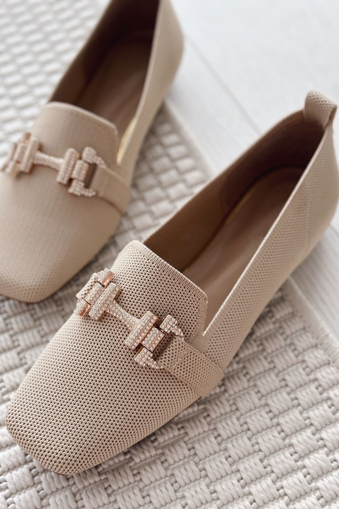 Coret Stone Buckle Detailed Women's Loafer Beige