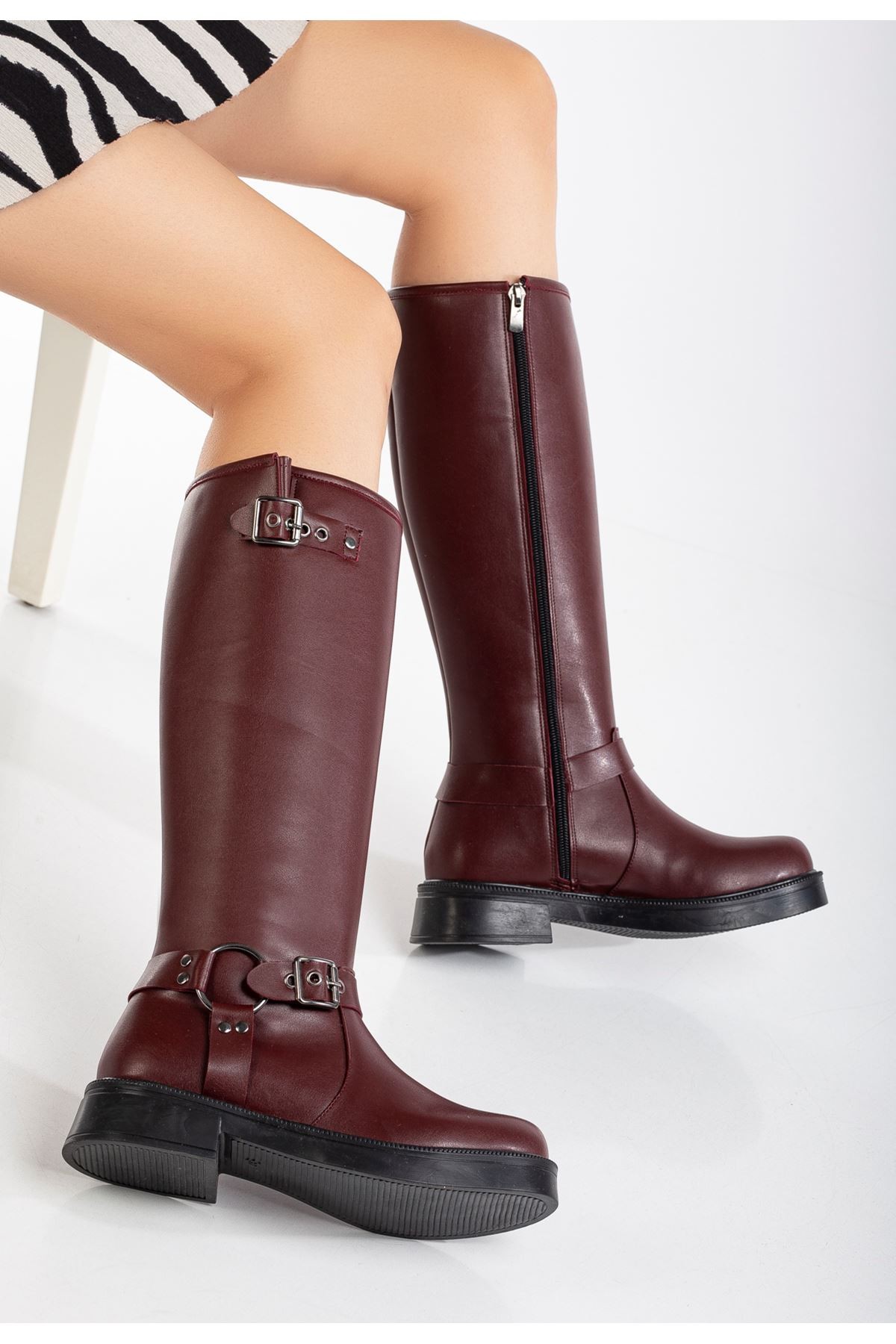 Nylix Burgundy Zipper Women's Boots