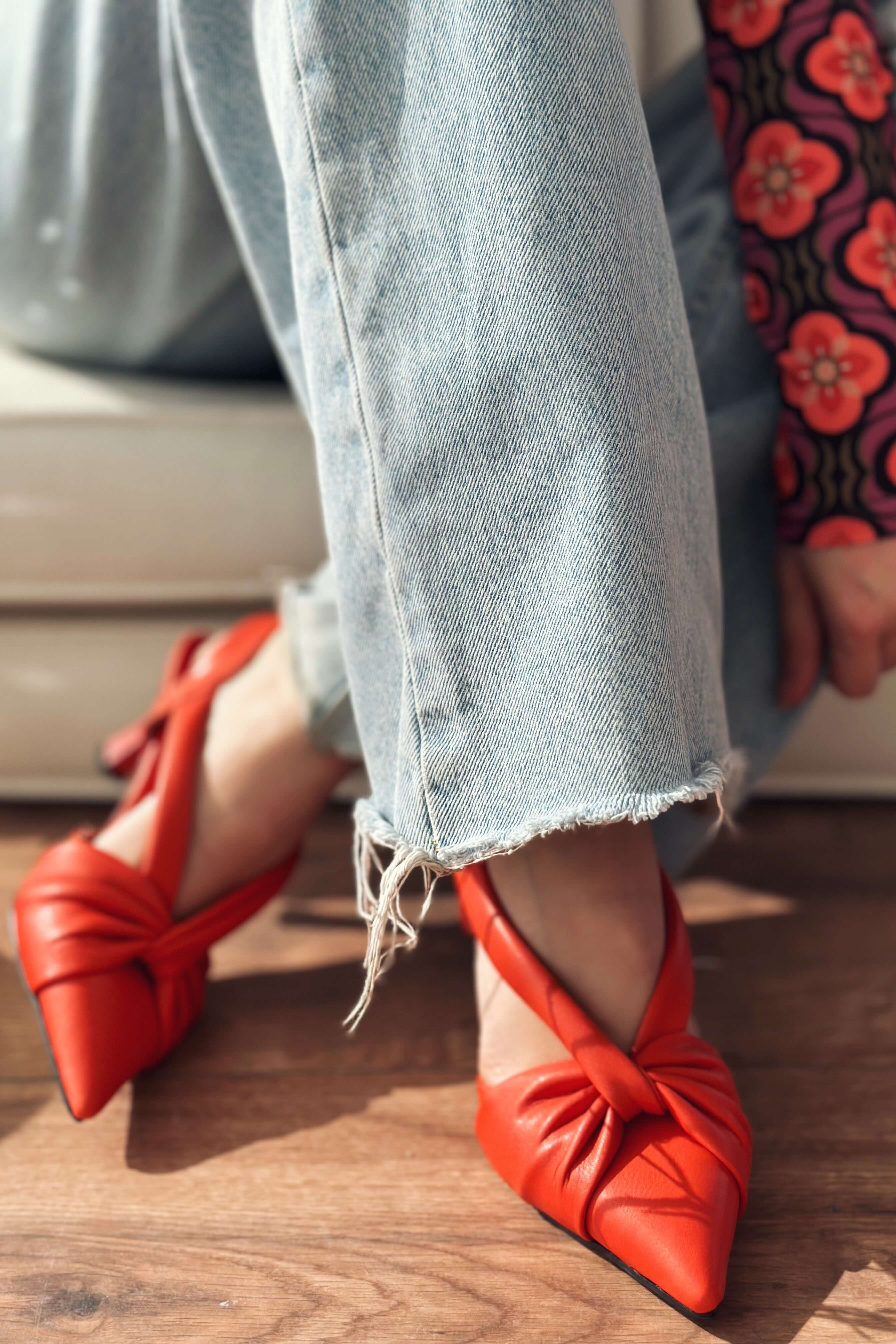 Anesta Mat Deri Kısa Topuklu Kadın Stiletto Kırmızı