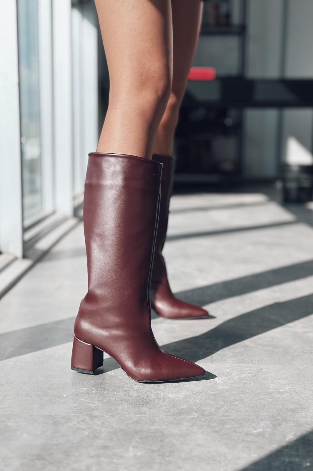 Polly Matte Leather Women's Boots Burgundy