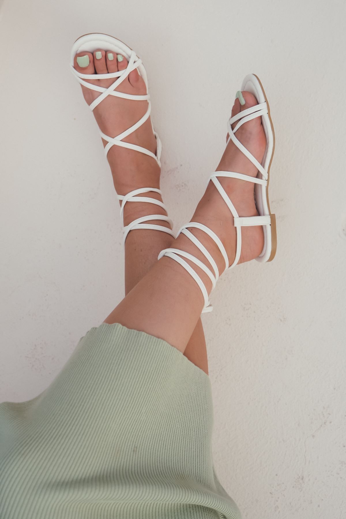 Devinsa Matte Leather Sandals White