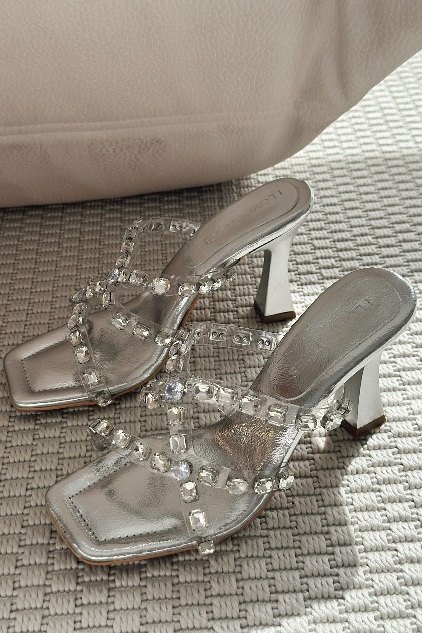 Bonis Transparent Stone Detailed Women's Heeled Slippers Silver