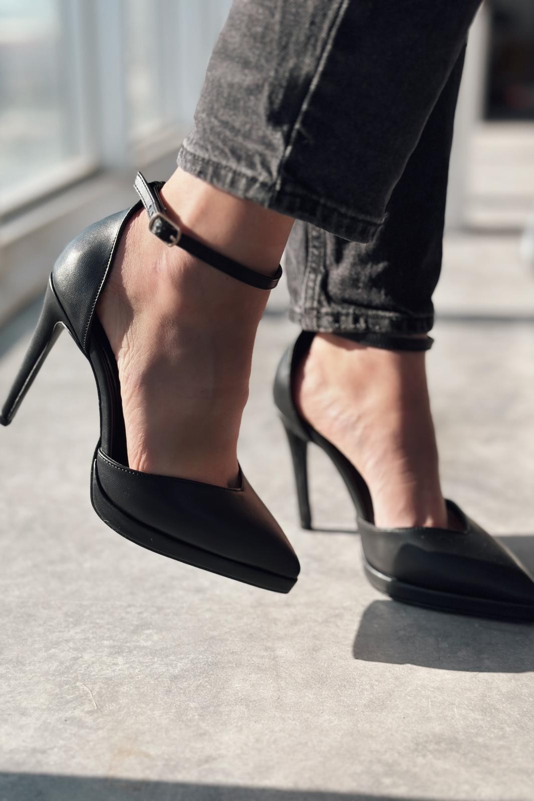 Joden Matte Leather Platform Stiletto Heels Black