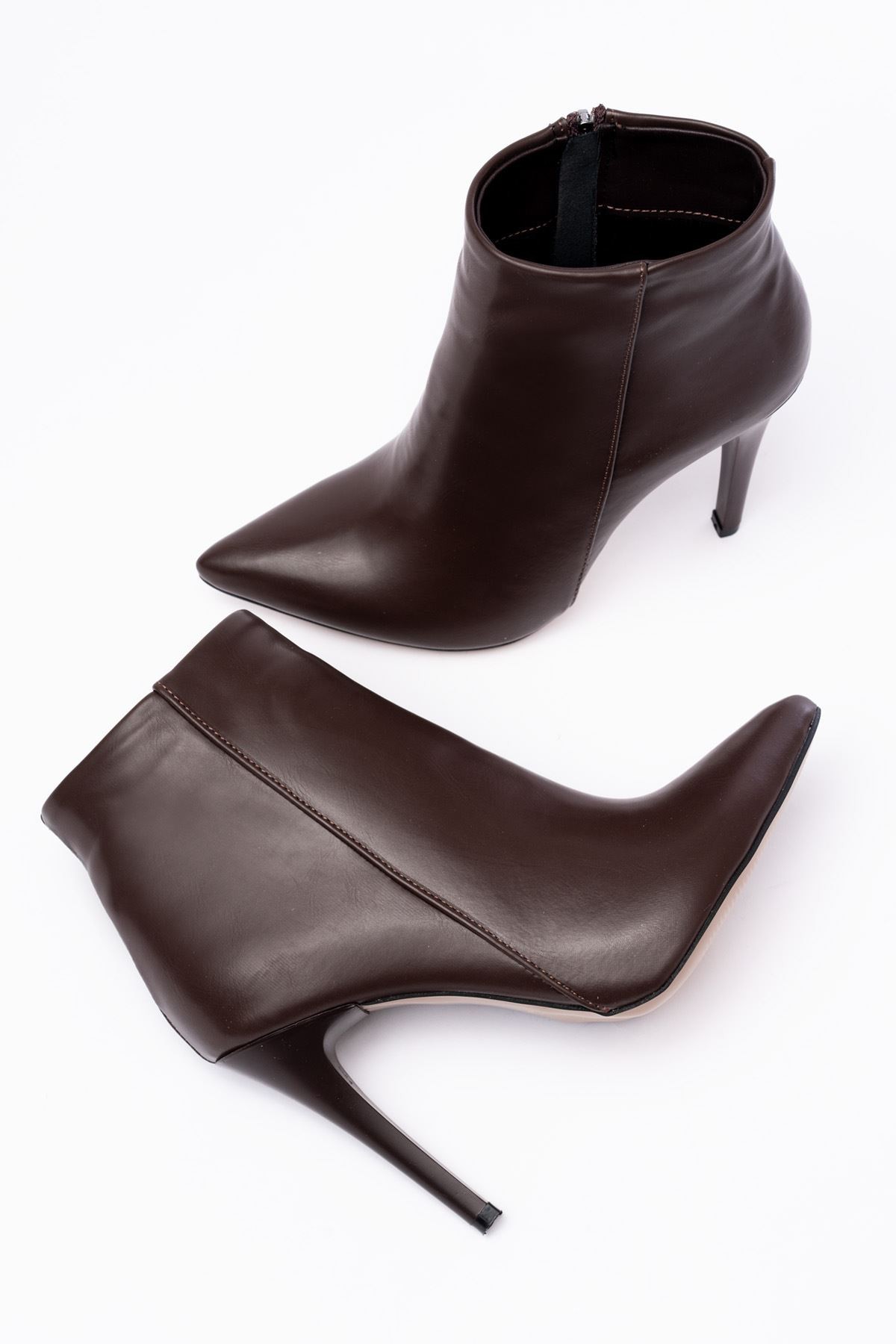 Brown Slim-Heeled Zipper Women's Boots