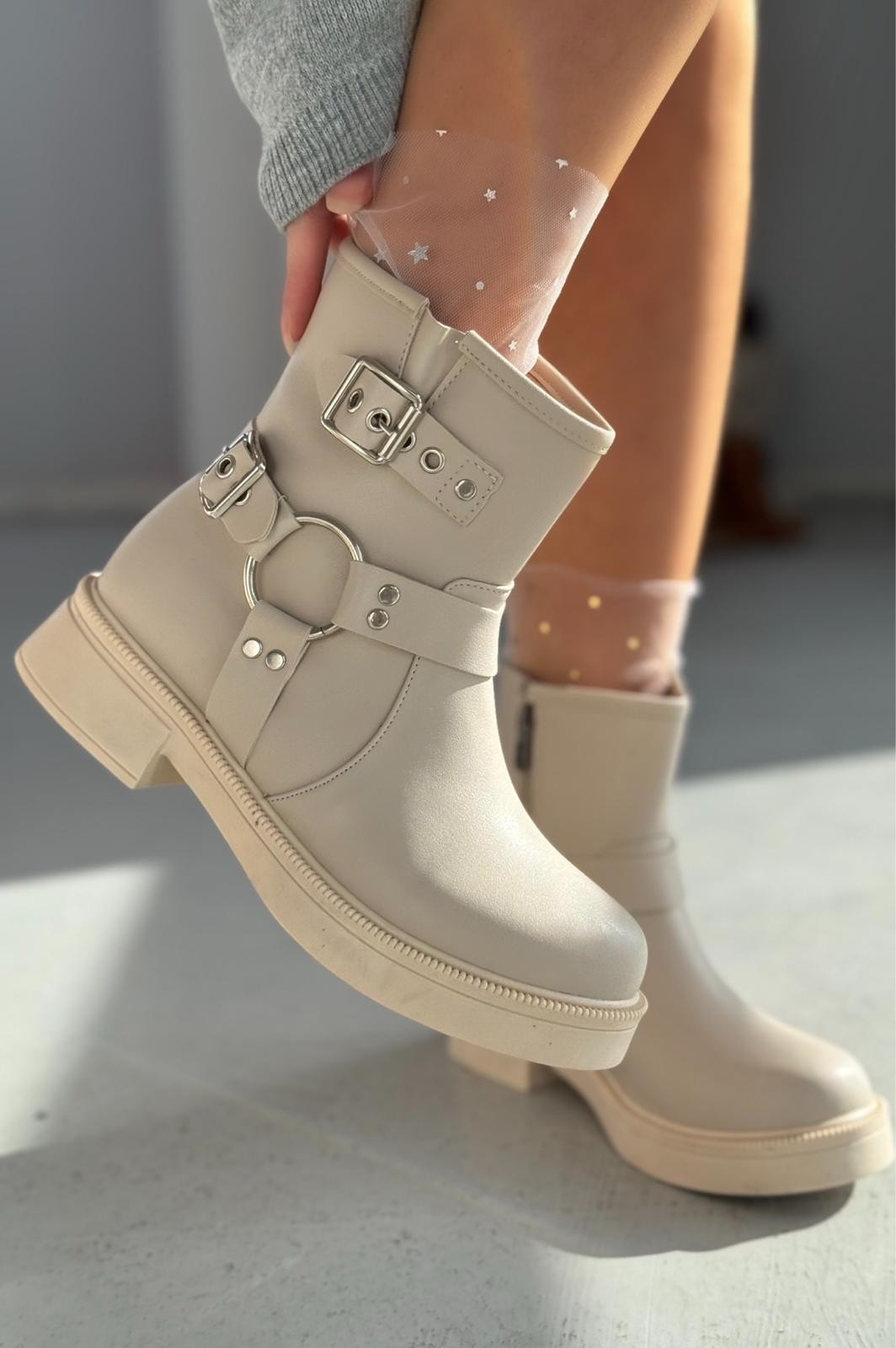 Oxiren Beige Zipper Women's Boots