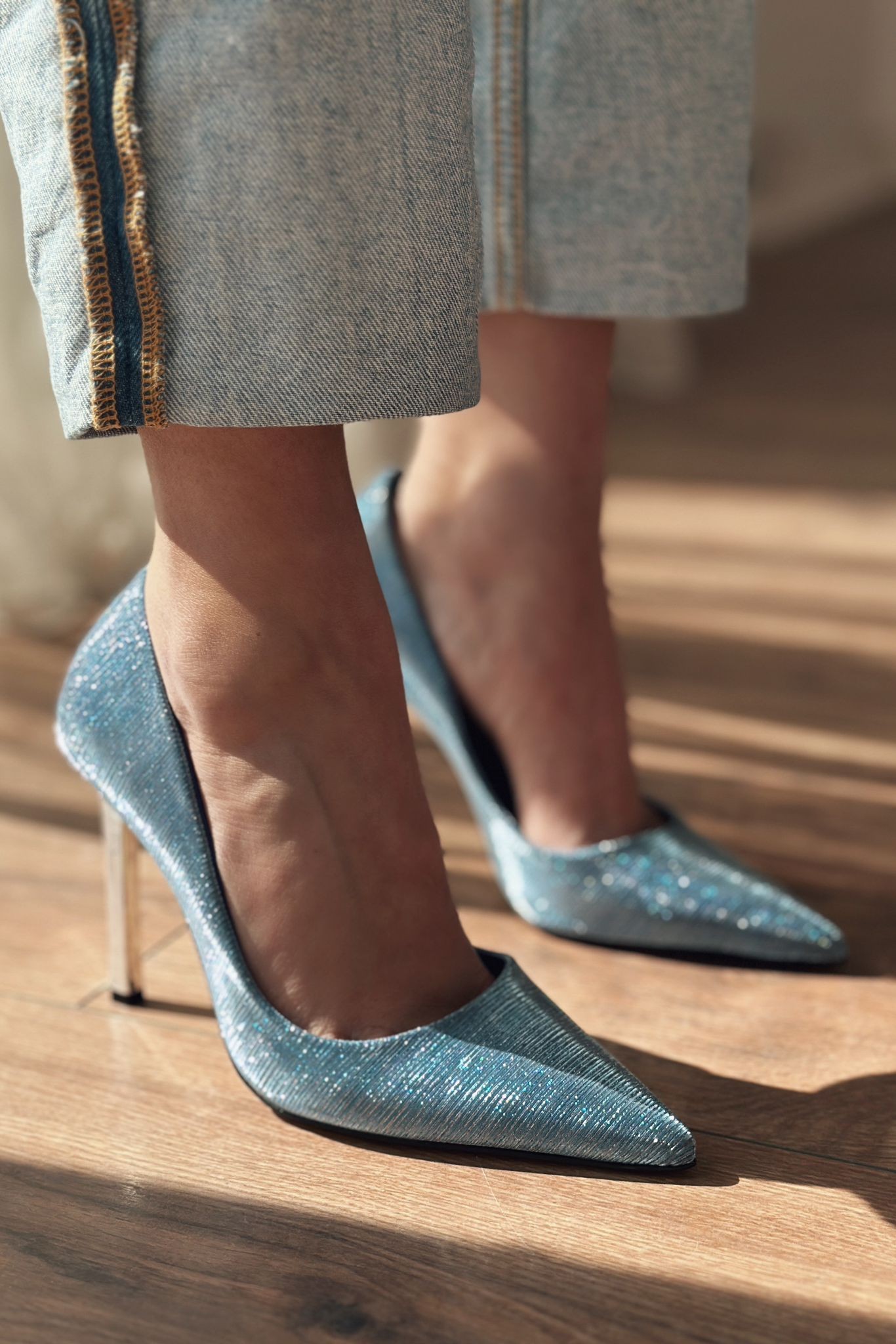 Tolfi Shiny Leather Heel Detailed Stiletto Blue