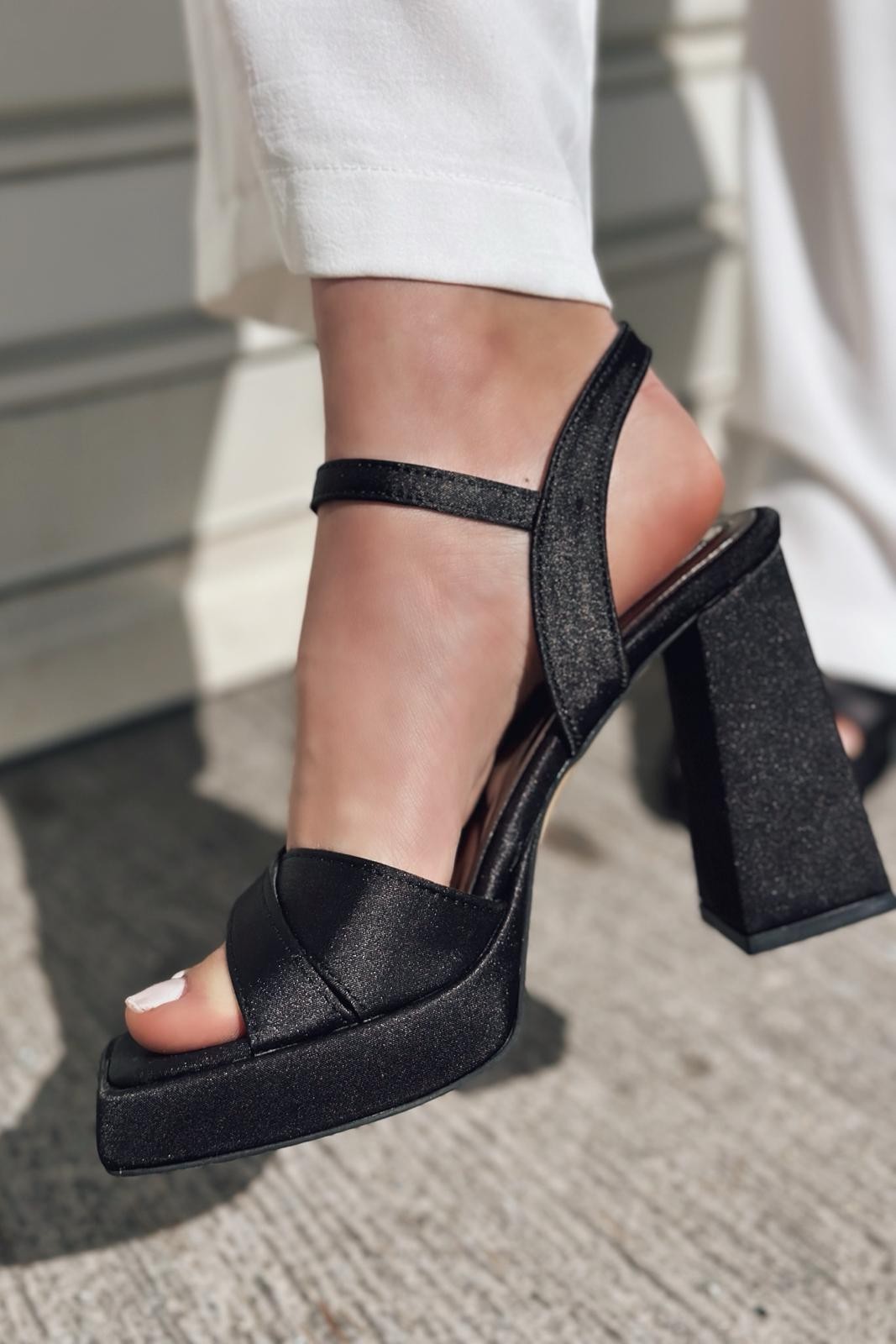 Rapens Saten Platform Topuklu Ayakkabı Siyah