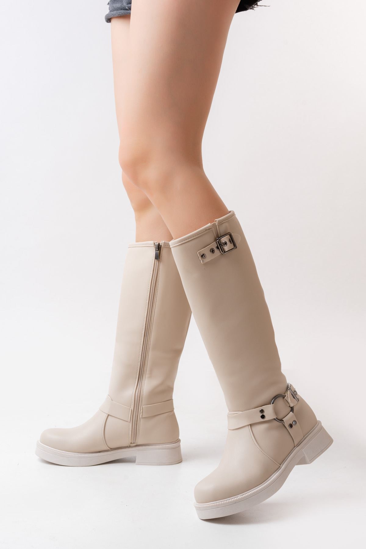 Nylix Beige Zipper Women's Boots