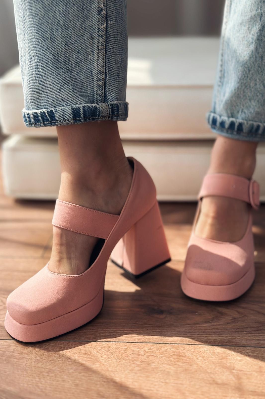 Alpons Satin Women's Platform Heels Shoe Powder
