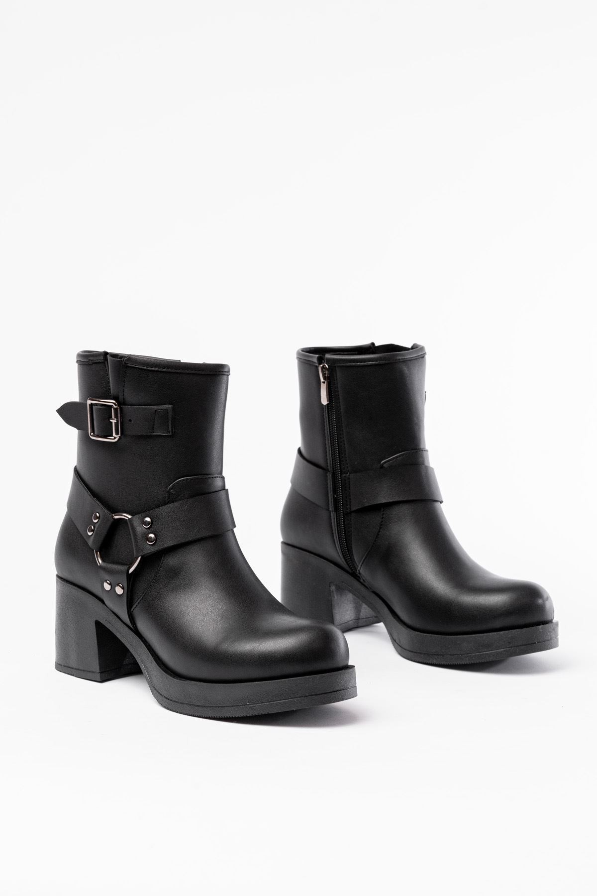 Lobixa Black Zipper Heel Women's Boots