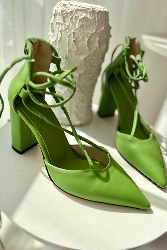 Festone matte leather high heeled shoes green