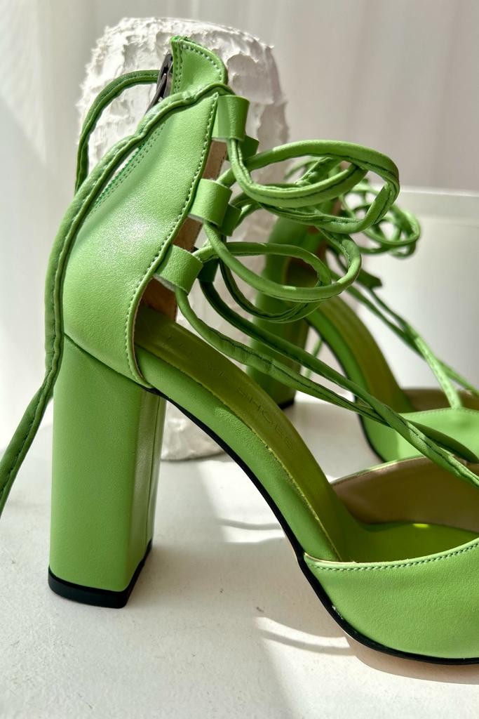 Festone matte leather high heeled shoes green
