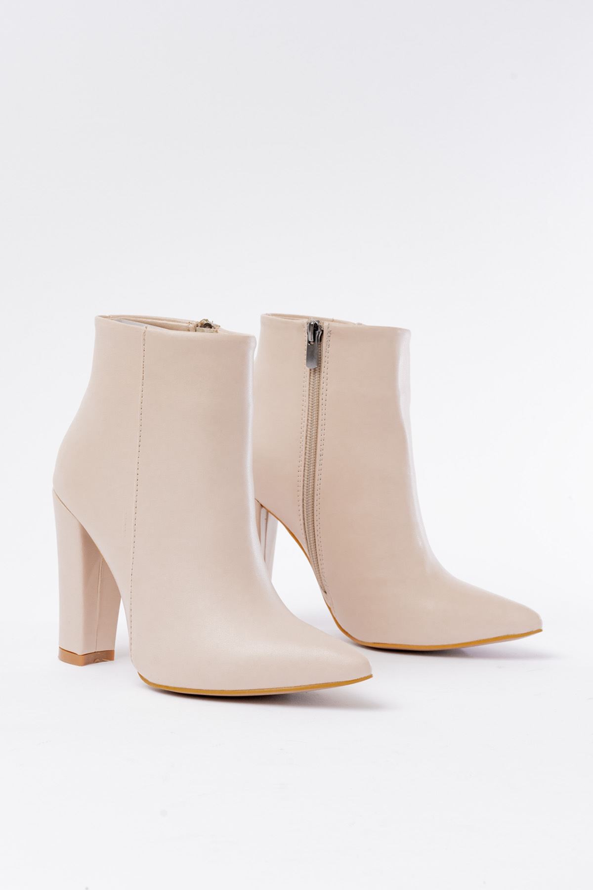 Alvora Beige Heeled Zipper Women's Boots