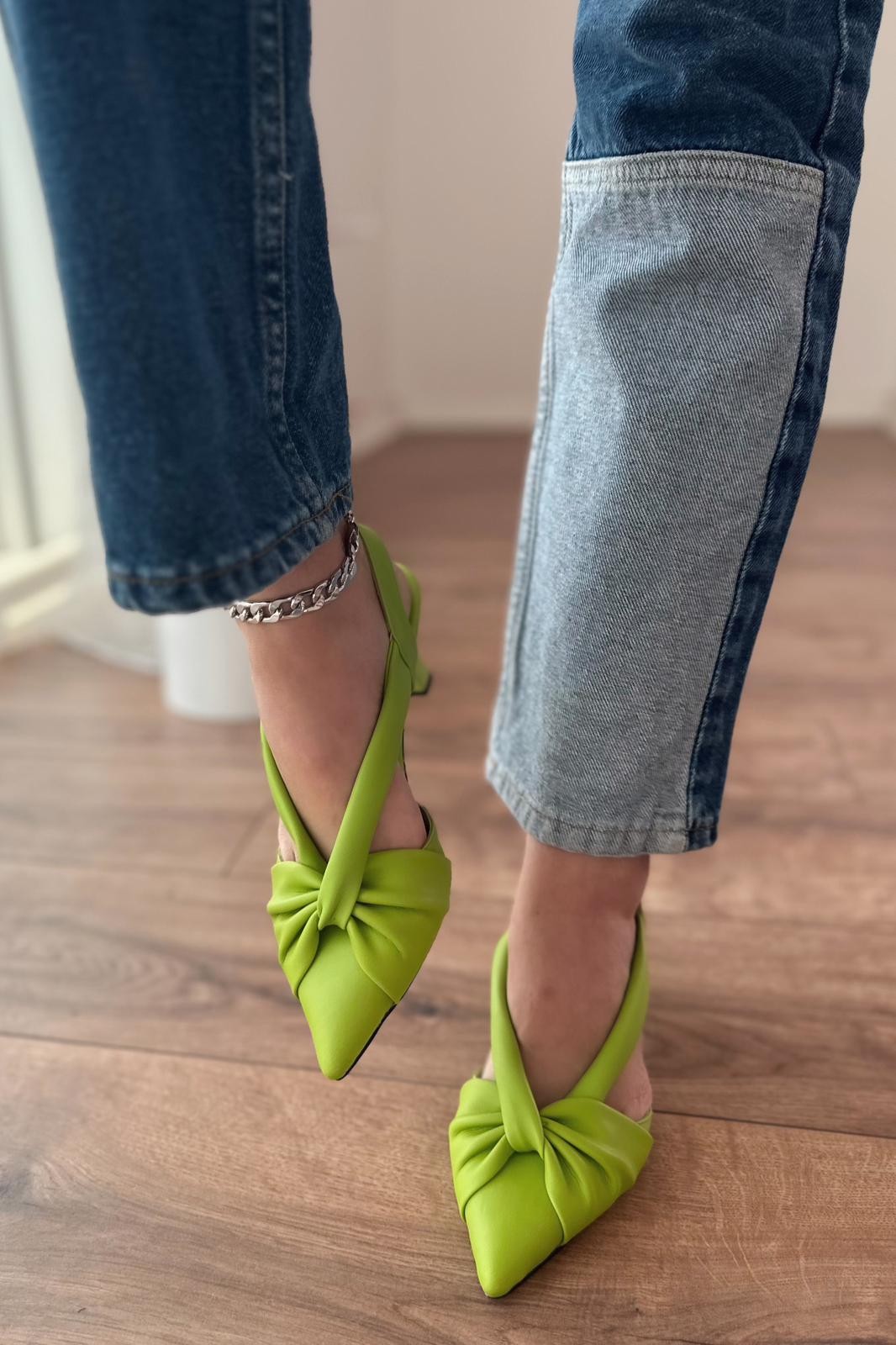 Anesta Matte Leather Short Heeled Woman Stiletto Green