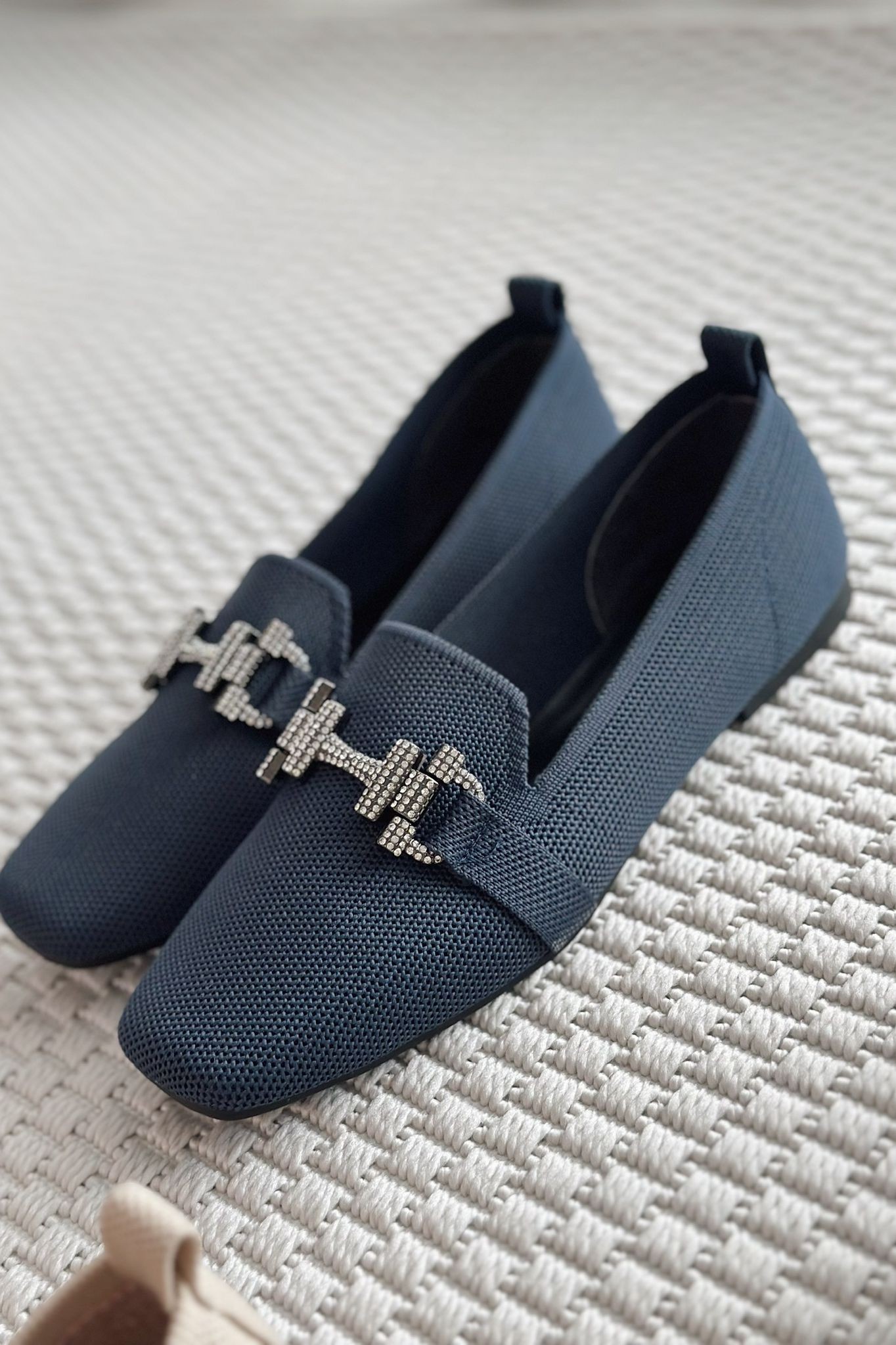 Coret Stone Buckle Detailed Women's Loafer Navy Blue