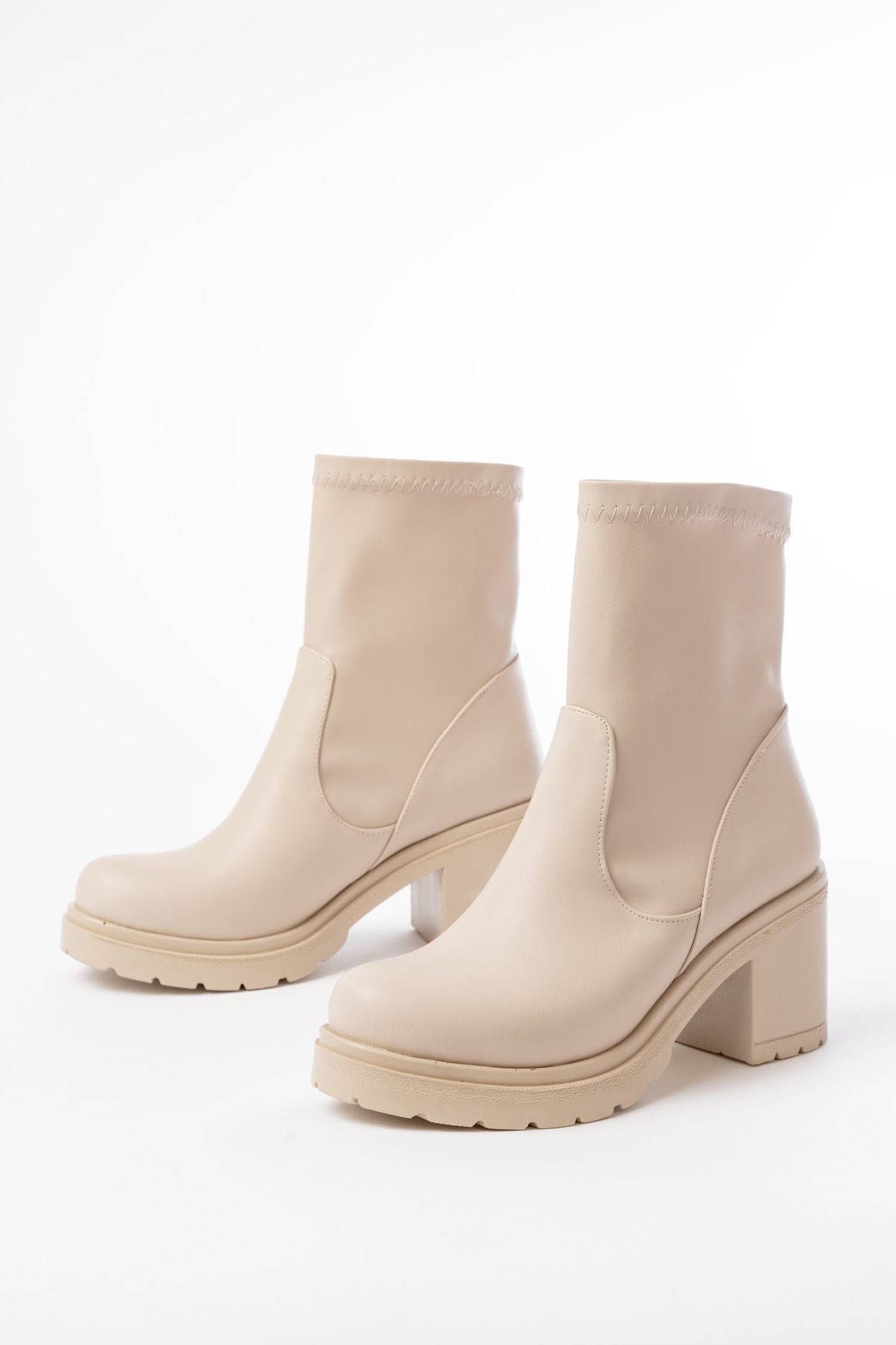 Volins Beige Women's Heeled Boots