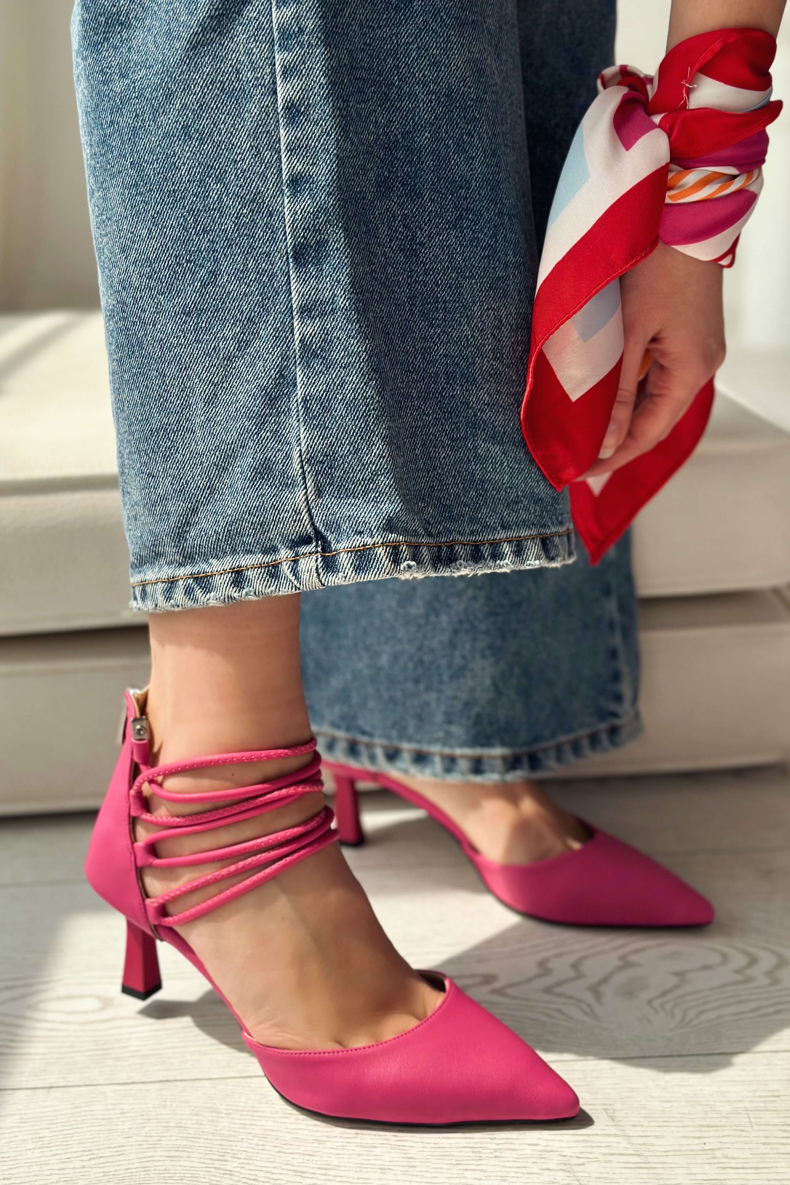 Milena Matte Leather Short Heeled Woman Stiletto Fuchsia Pink