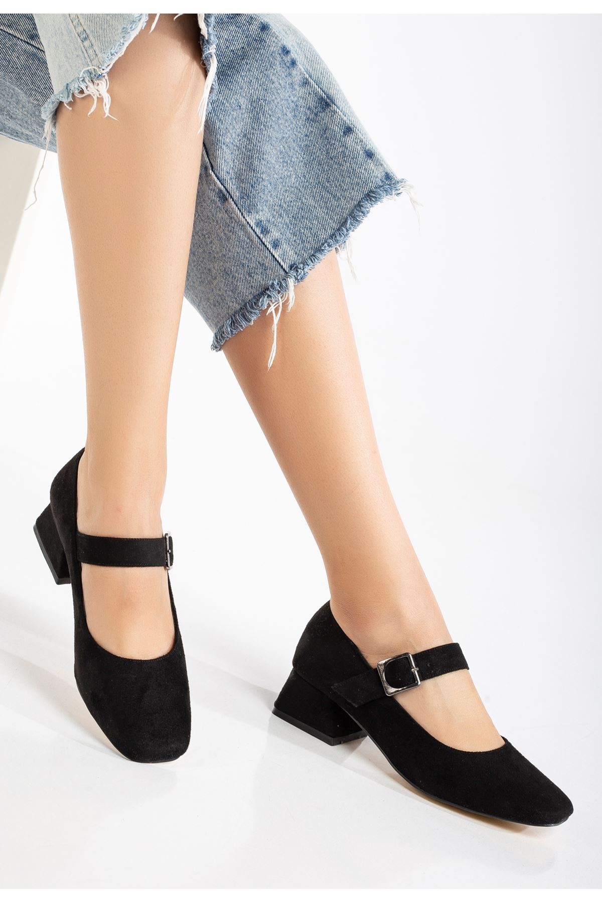 Lexyro Suede Black Heeled Women's Shoes