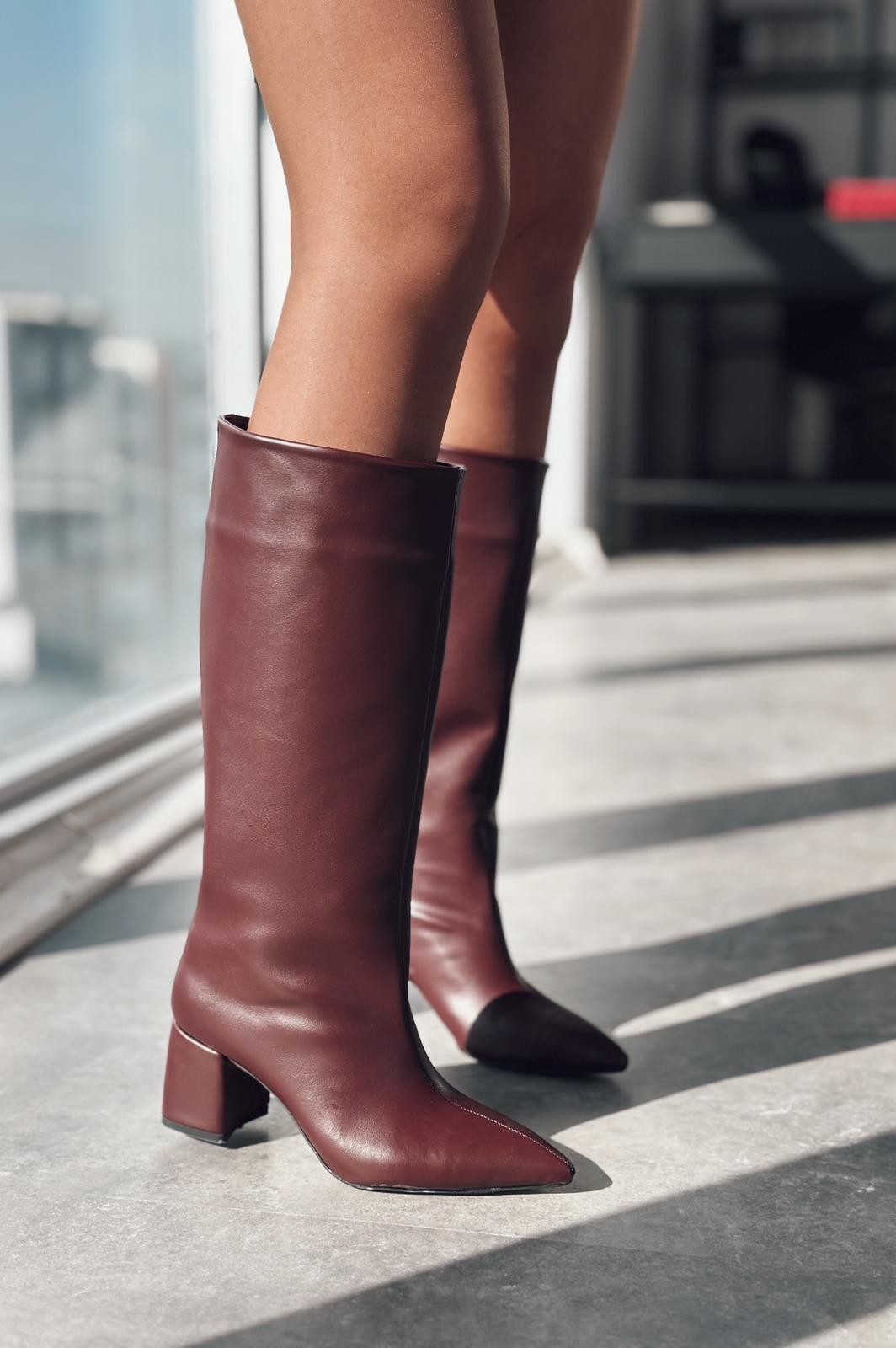 Polly Matte Leather Women's Boots Burgundy