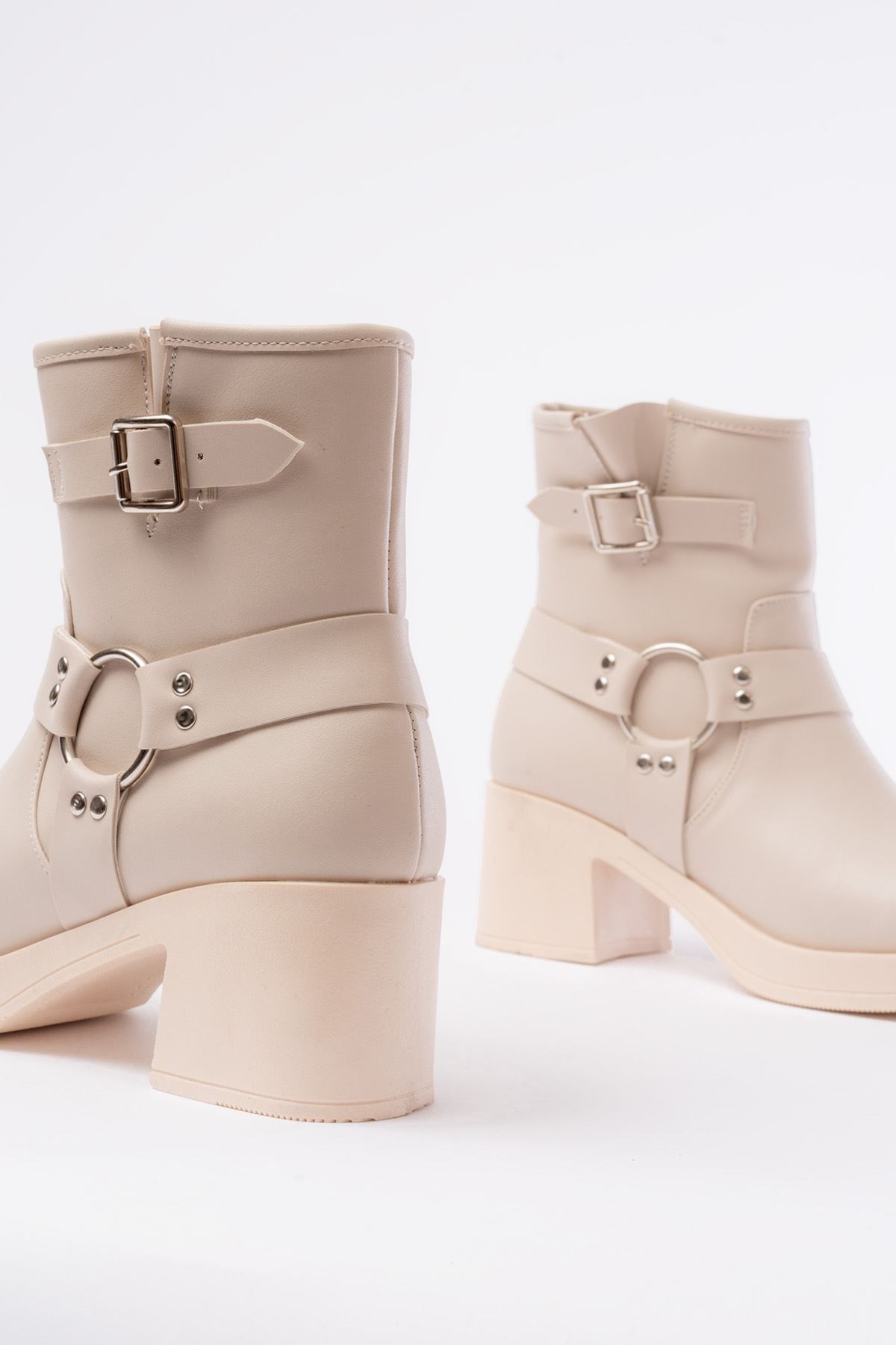 Lobixa Beige Zipper Heel Women's Boots