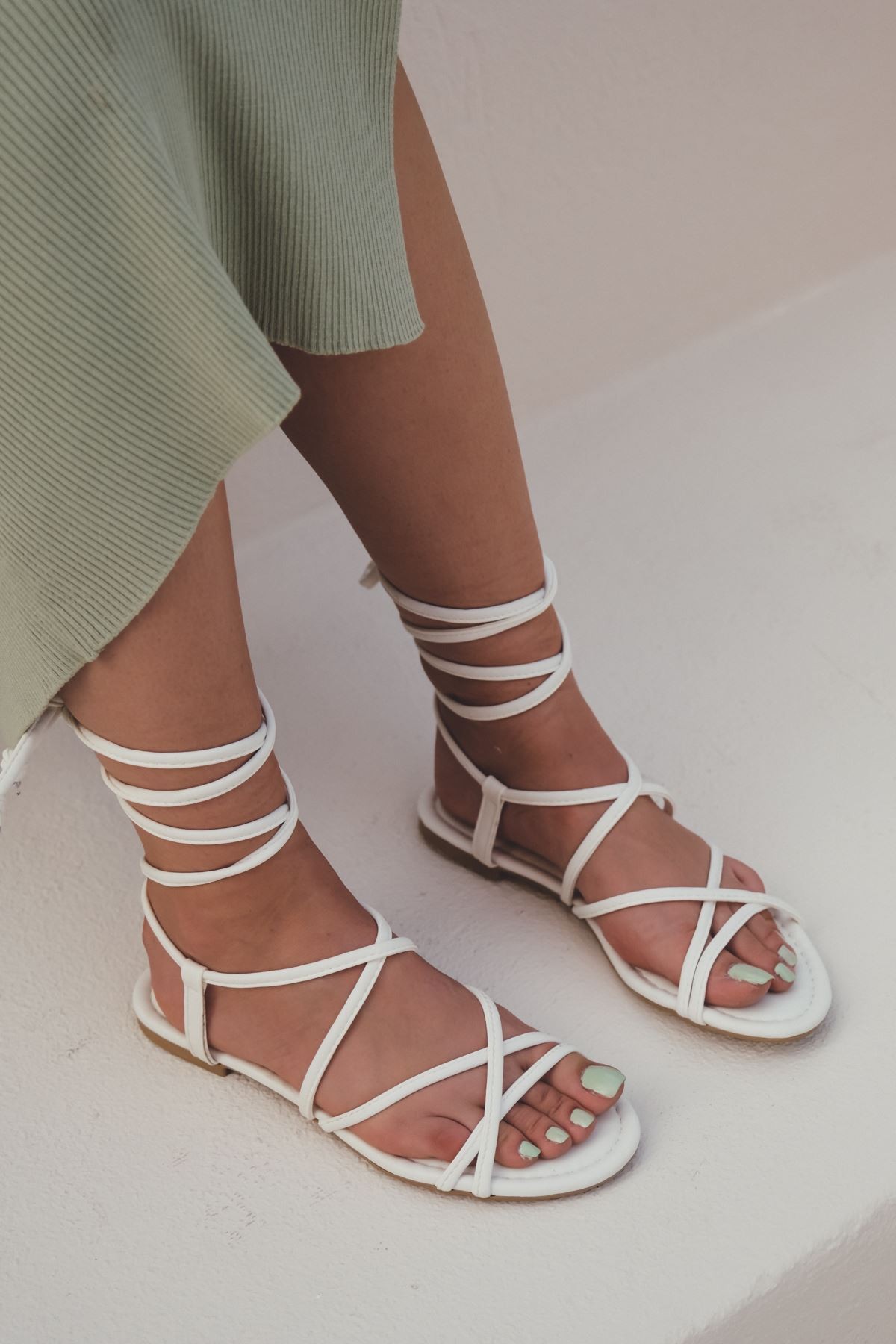 Devinsa Matte Leather Sandals White