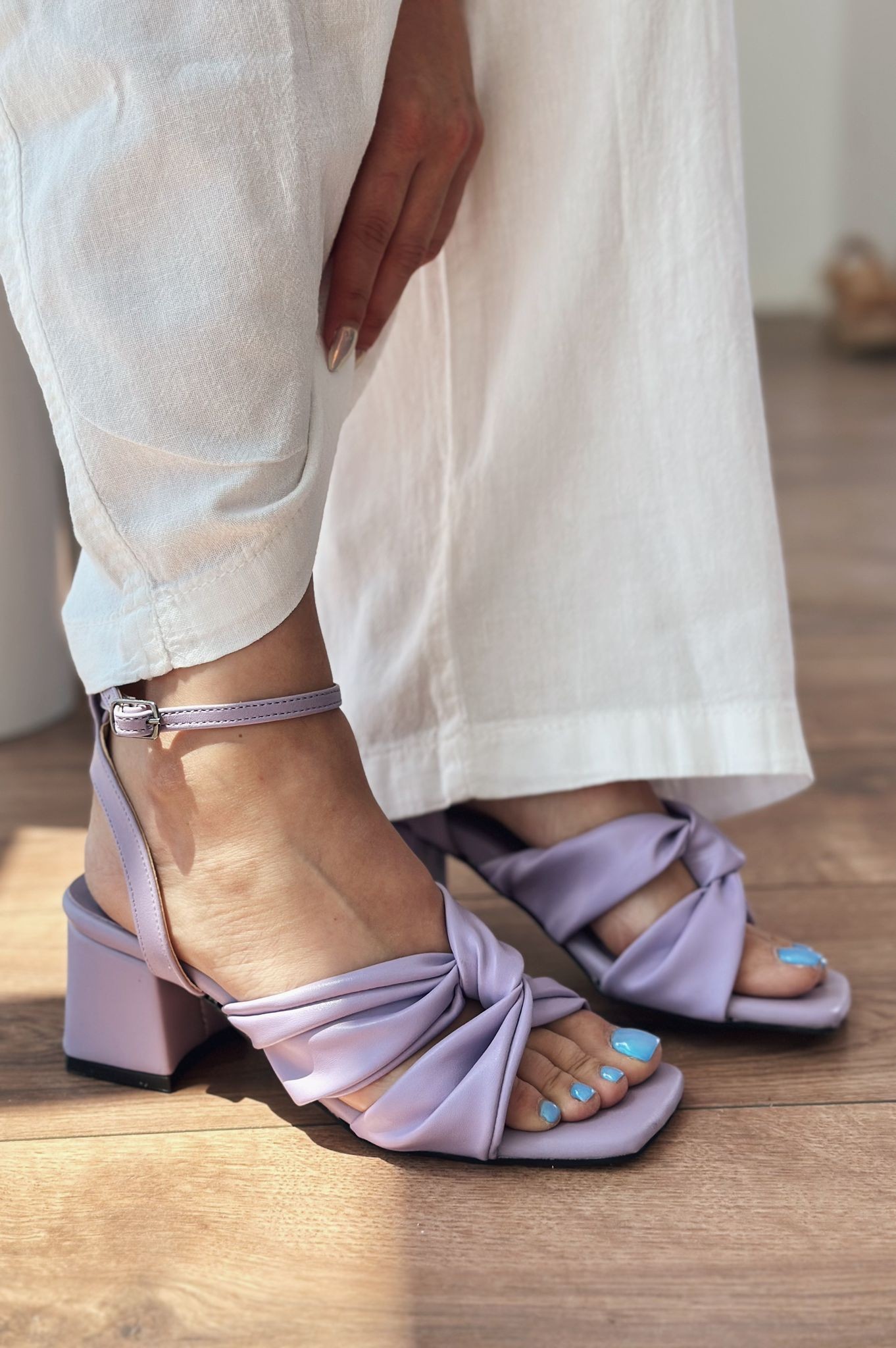 Casne Matte Leather Ankle Strap Heels Lilac