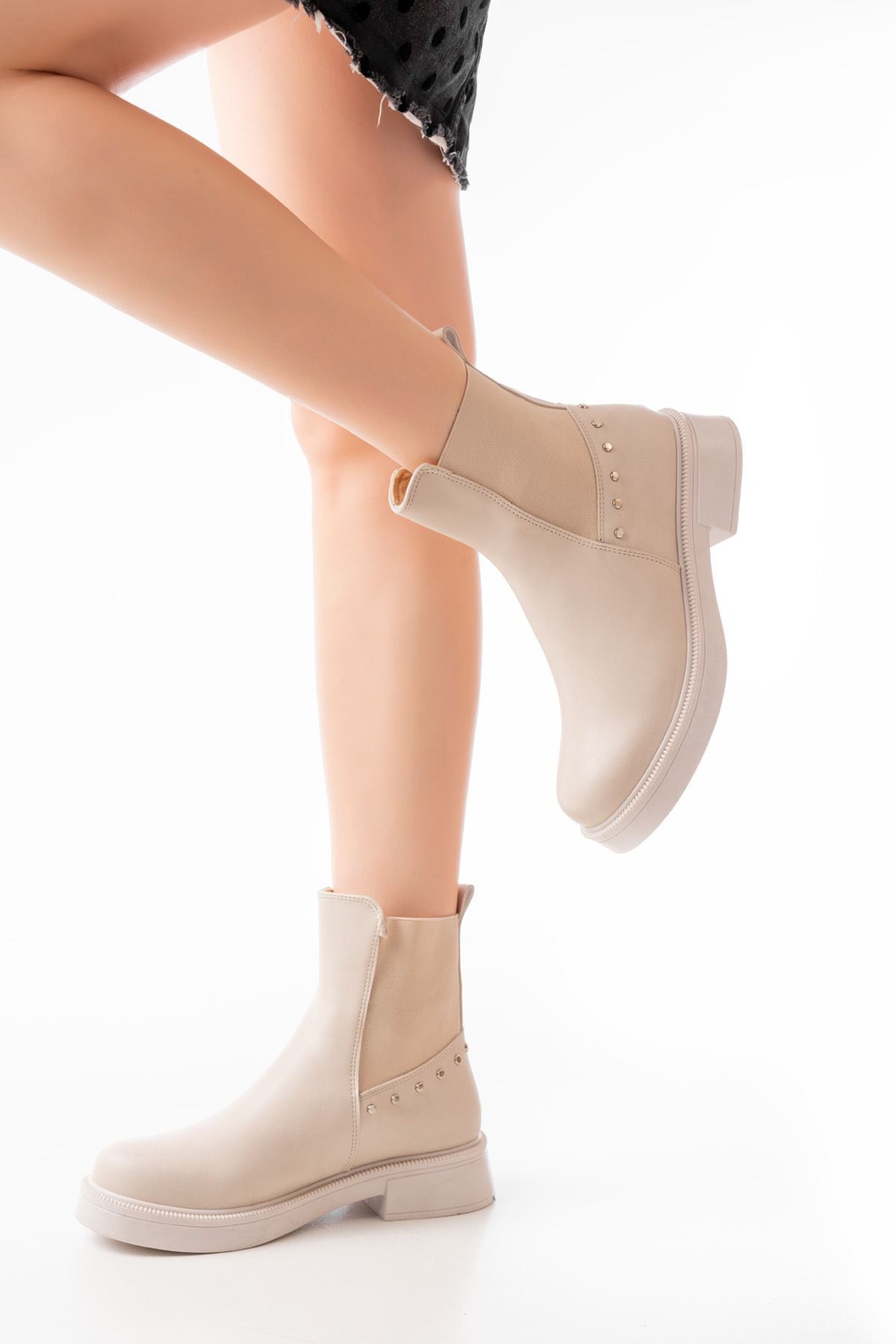 Orvion Beige Elastic Women's Boots