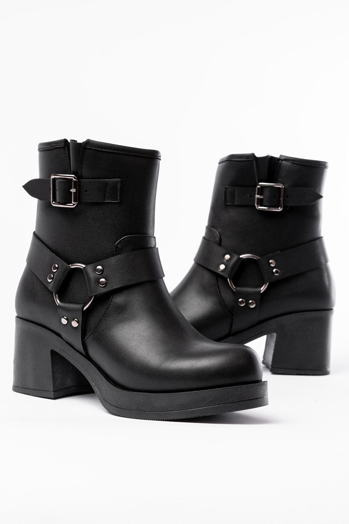 Lobixa Black Zipper Heel Women's Boots