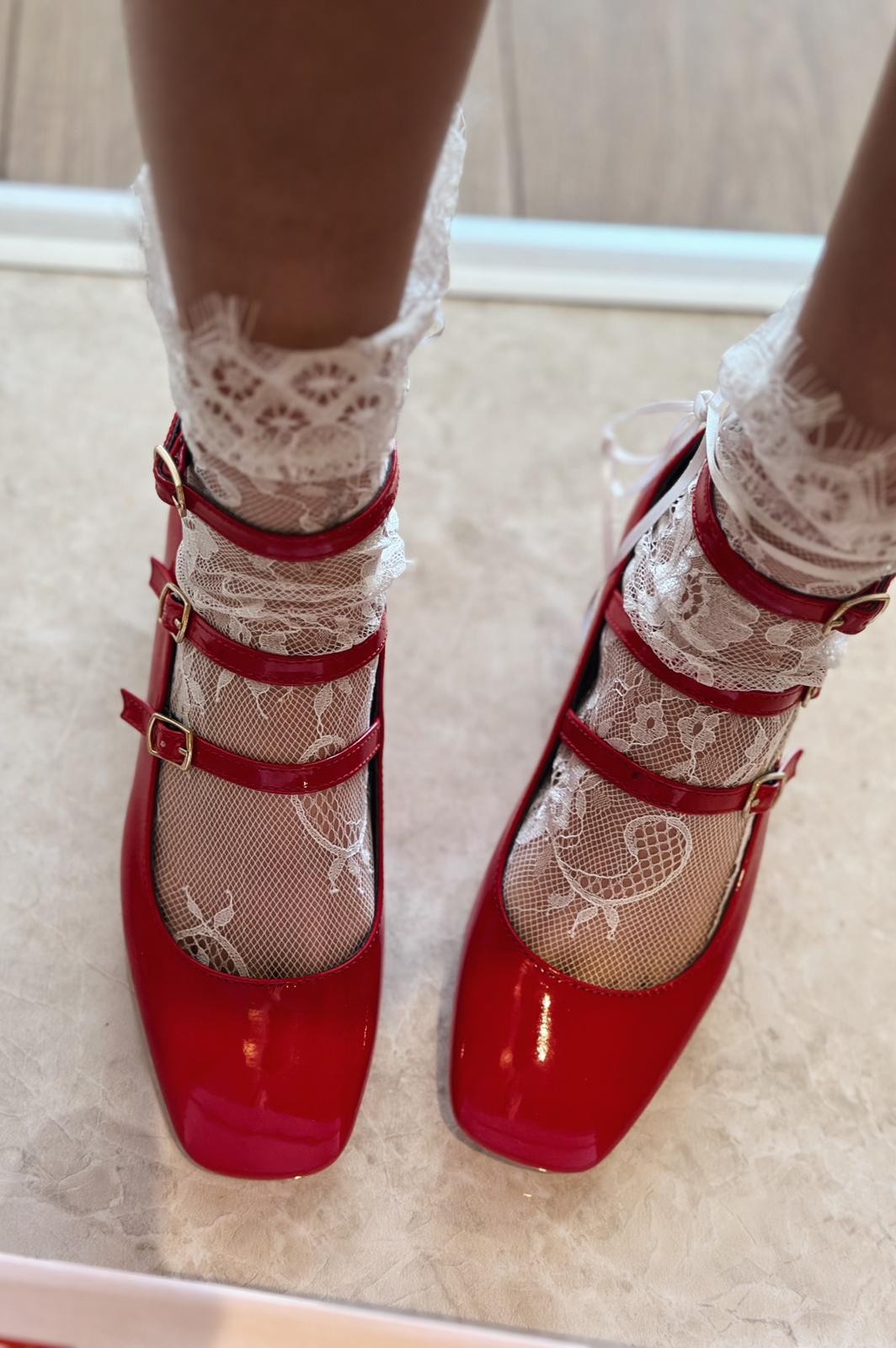 Noteras Rugan Mary Jane Kadın Topuklu Ayakkabı Kırmızı