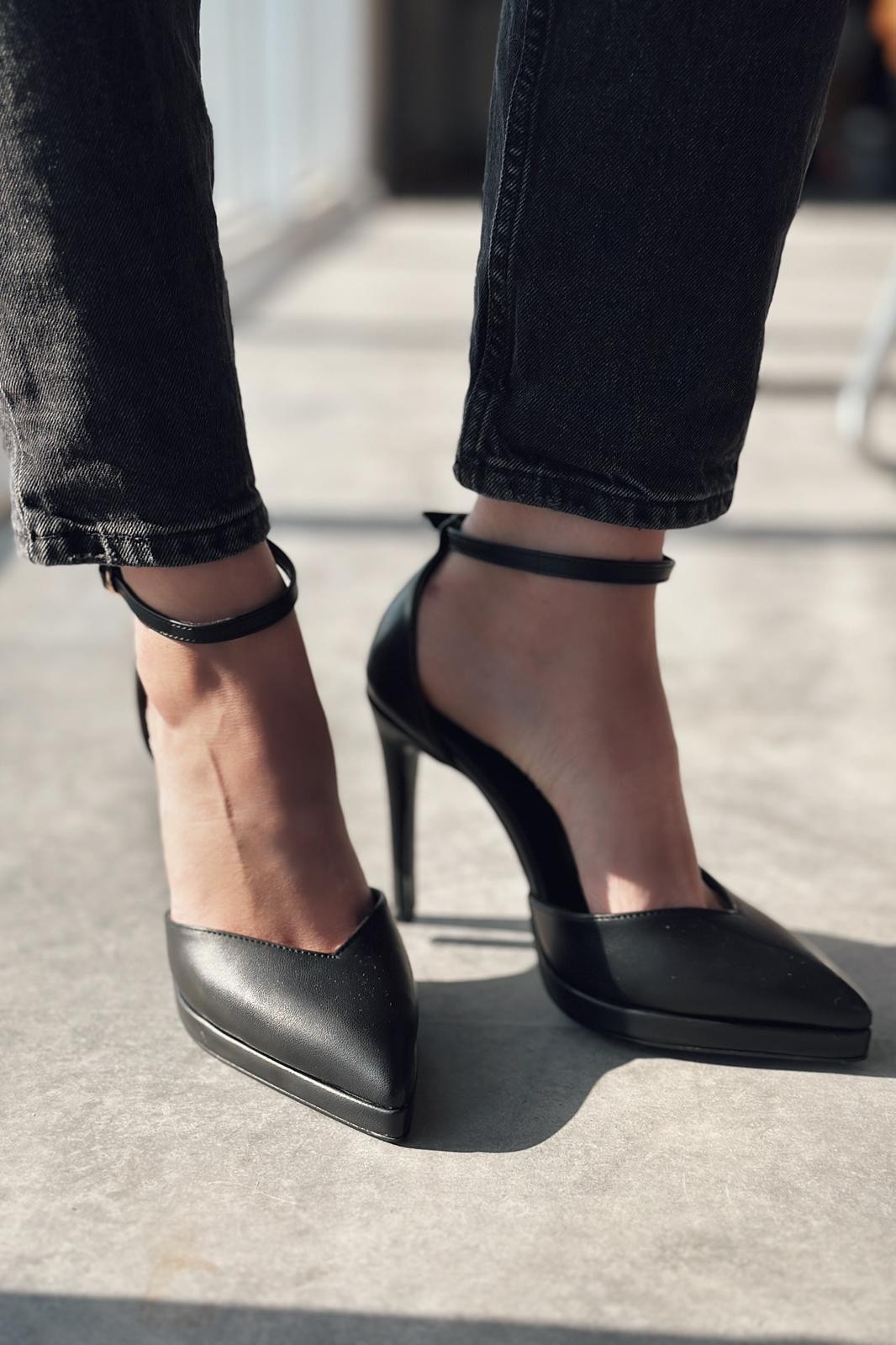 Joden Matte Leather Platform Stiletto Heels Black