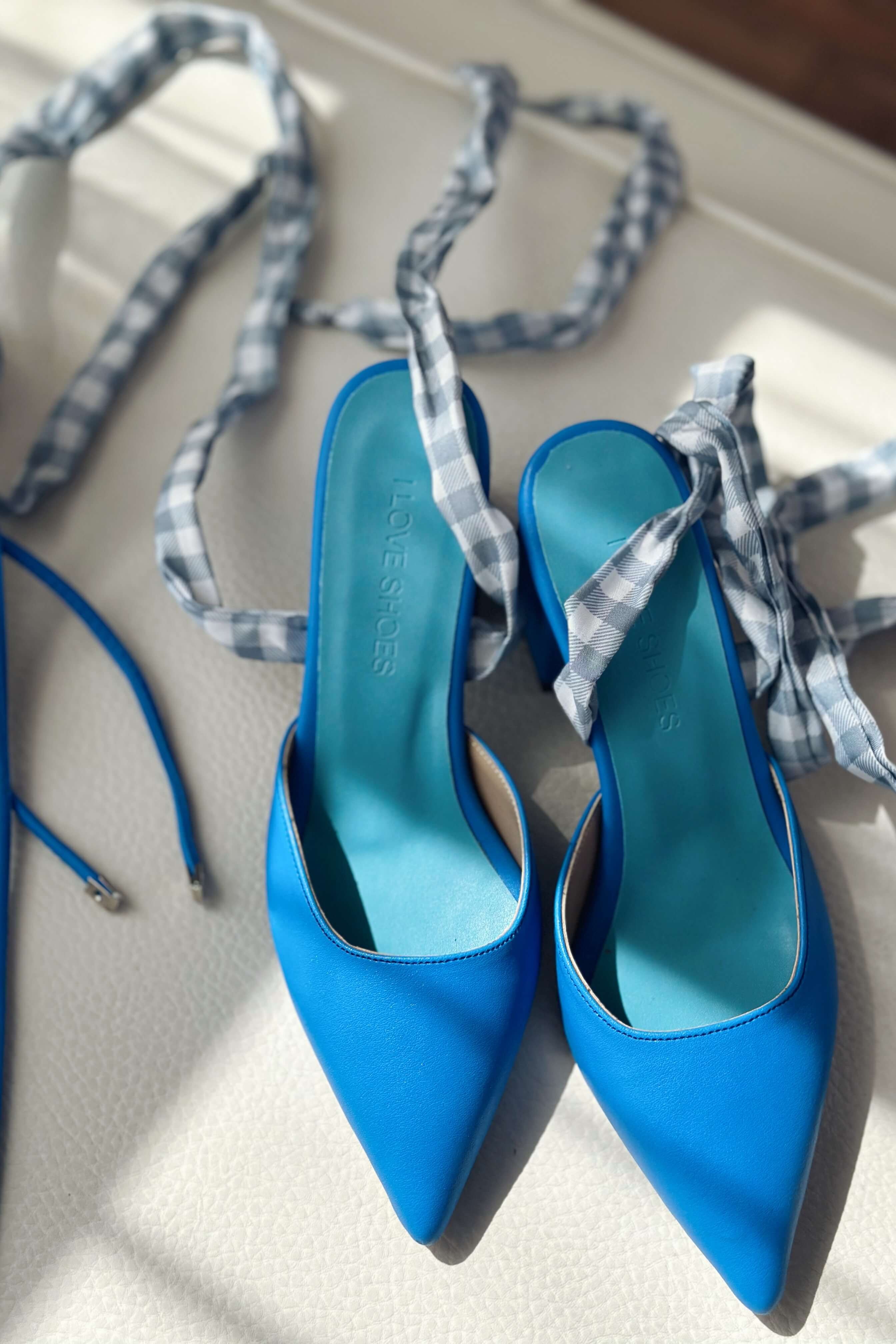 Vikons Matte Leather Plaid Detailed Women Stiletto Blue