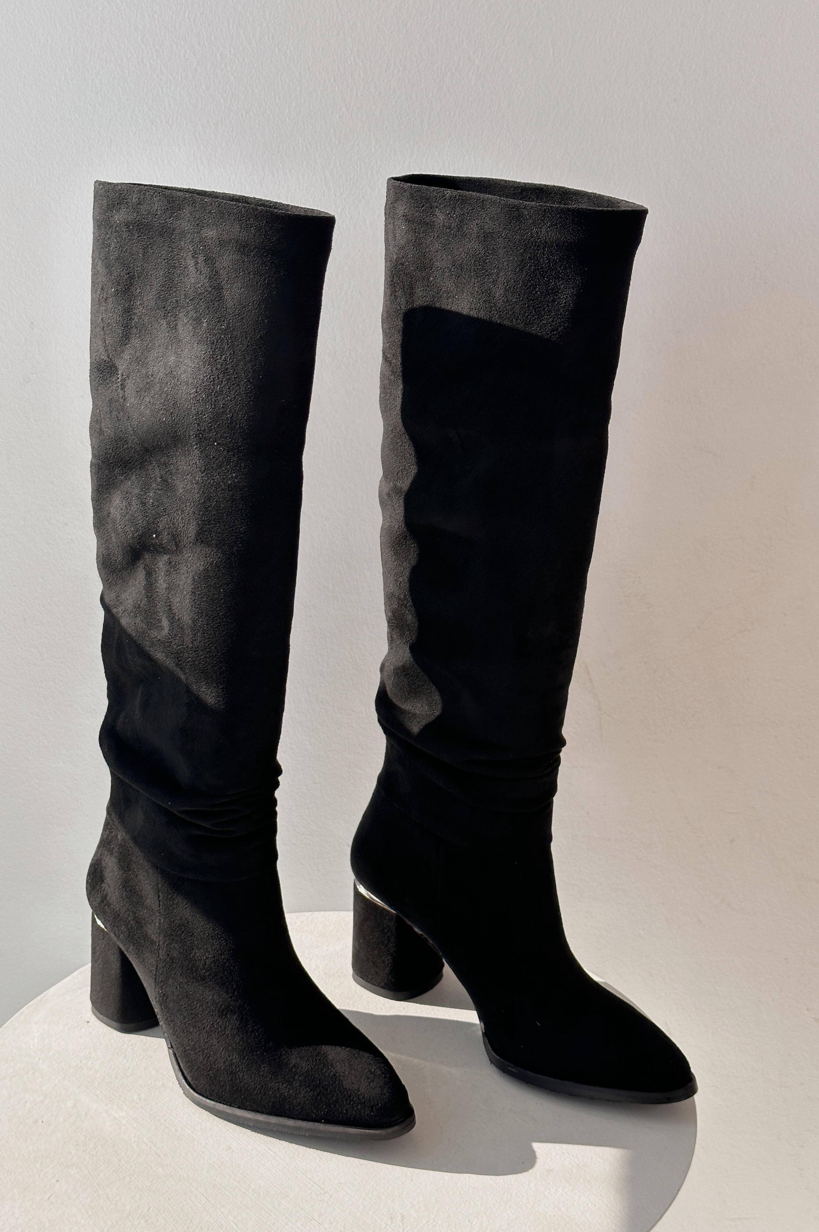 Votens Süet Körüklü Kadın Topuklu Çizme Siyah