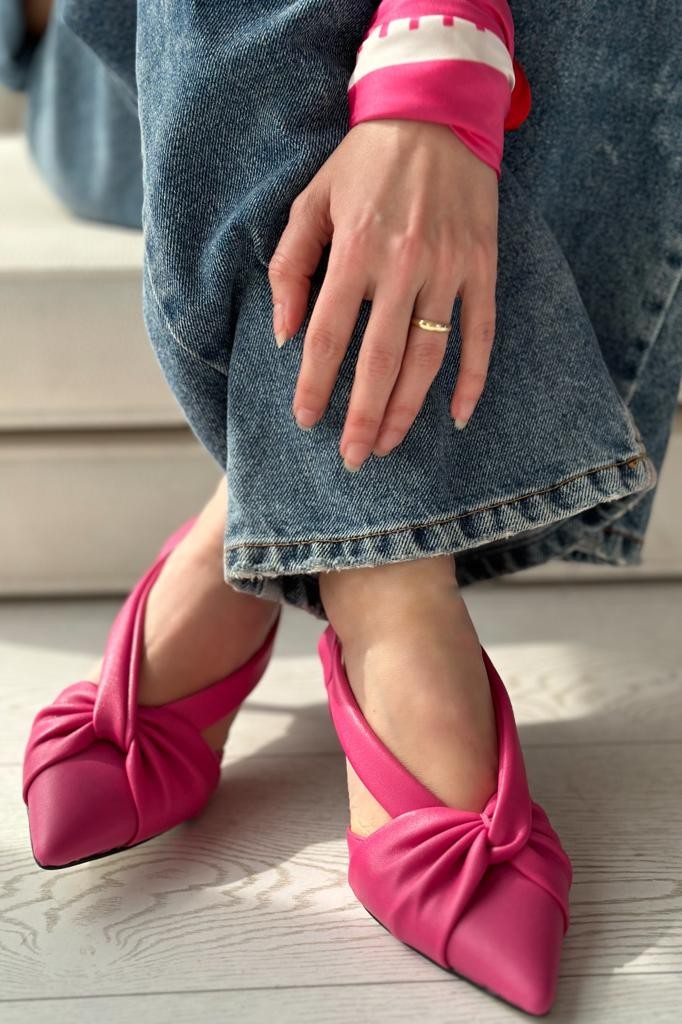 Anesta matte leather short heeled woman stiletto fuchsia pink