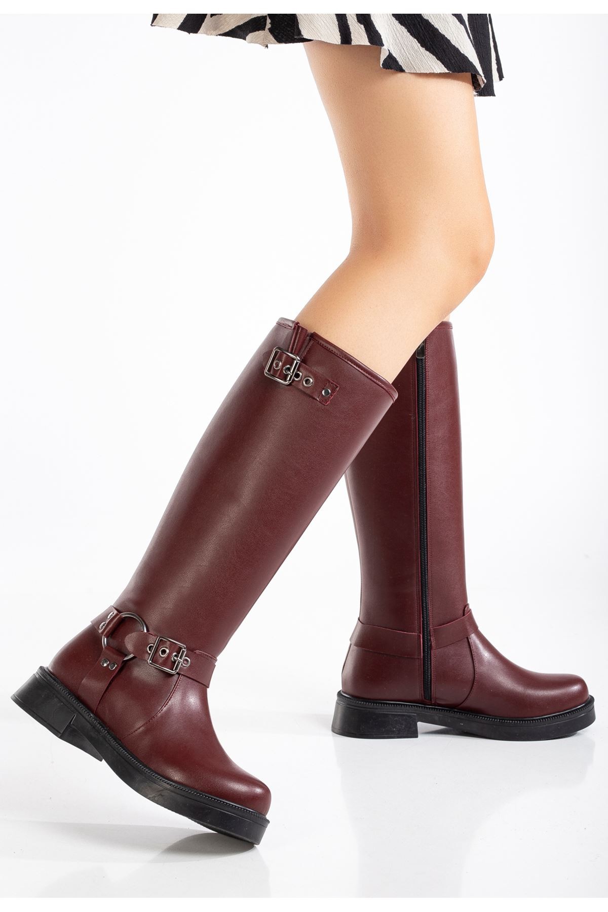 Nylix Burgundy Zipper Women's Boots