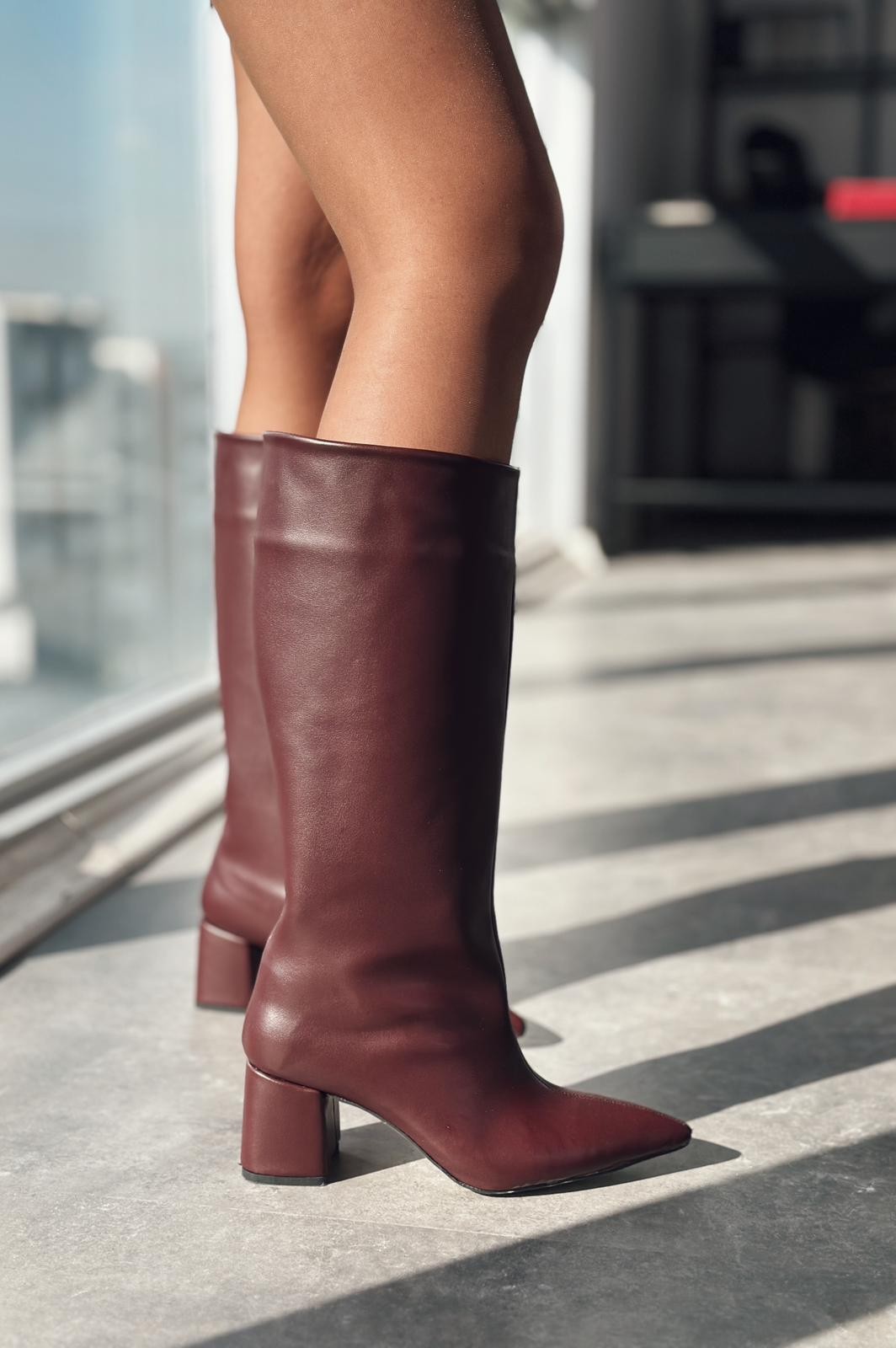 Polly Matte Leather Women's Boots Burgundy