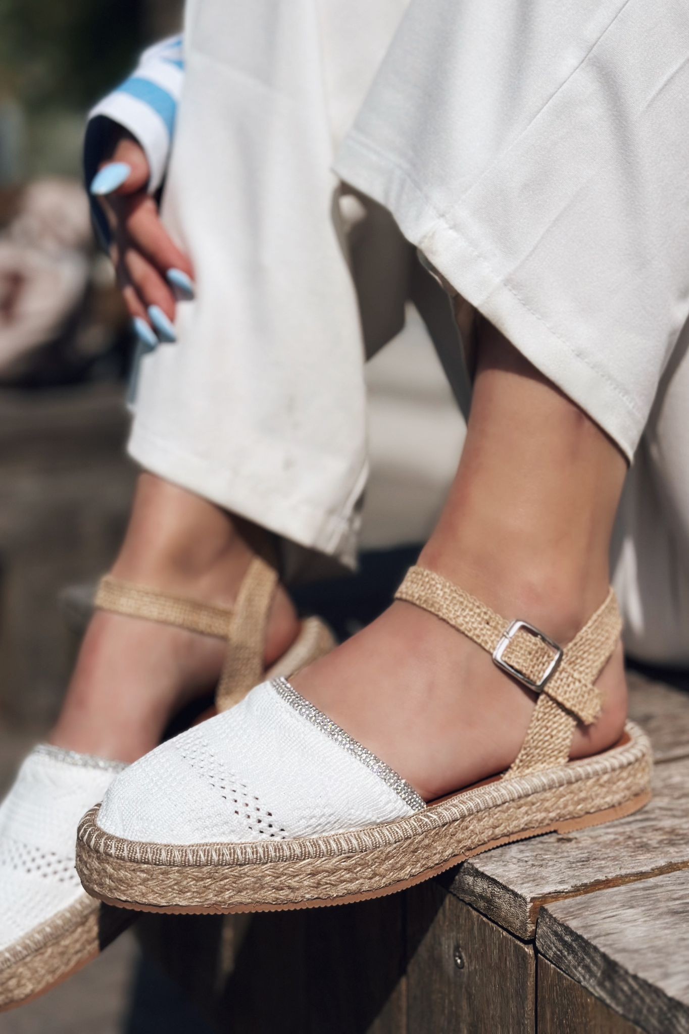 Crote Textile Stone Detailed Espadril White