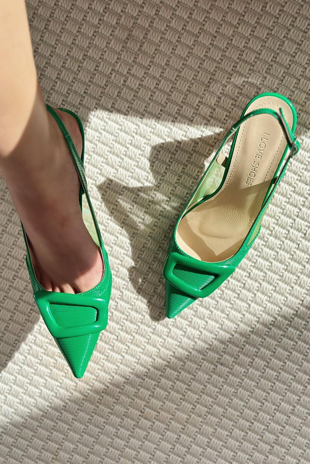 Donita Patent Leather Buckle Detailed Stiletto Green