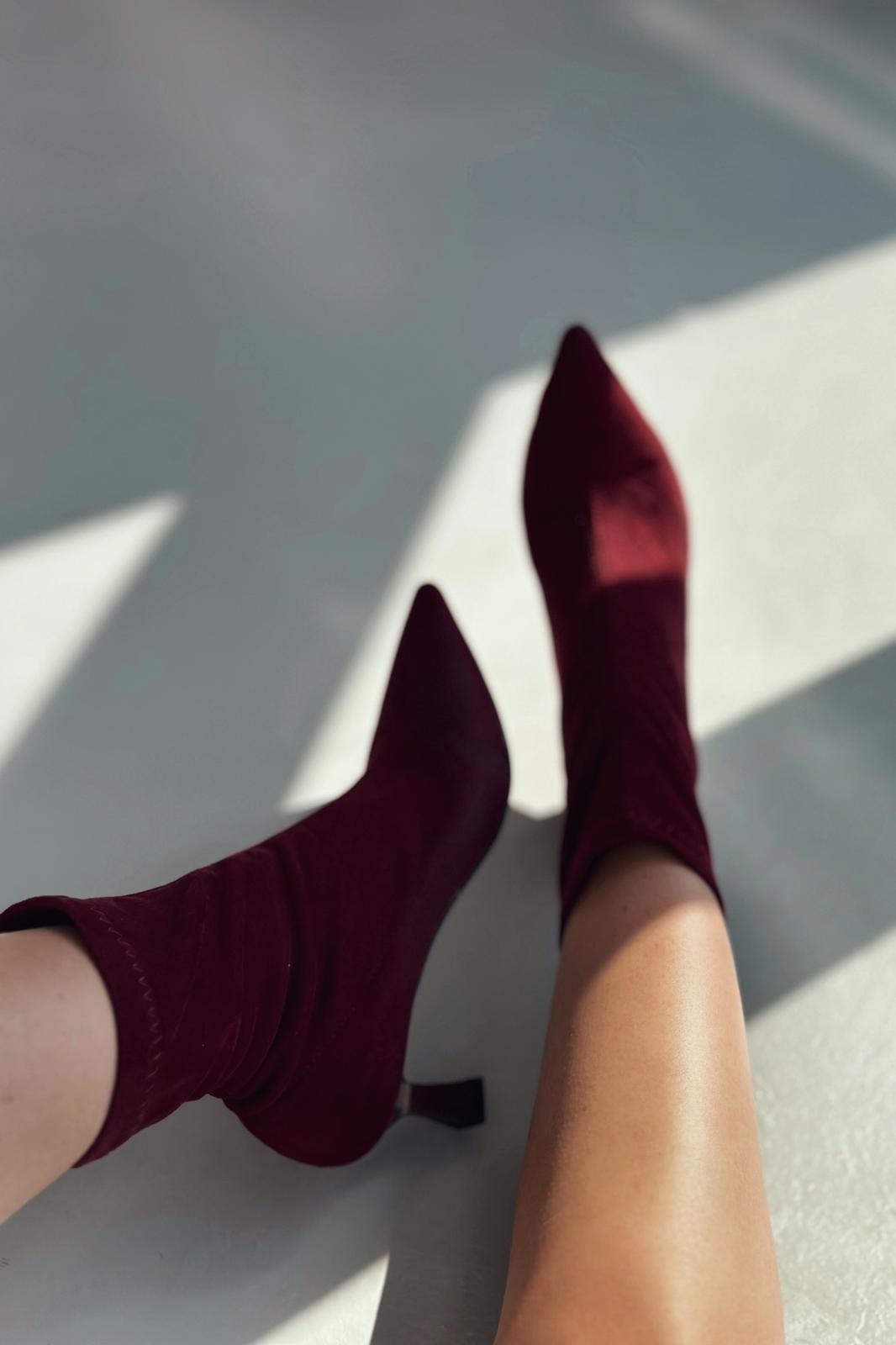 Loravo Stretch Heeled Sock Boots Burgundy Women